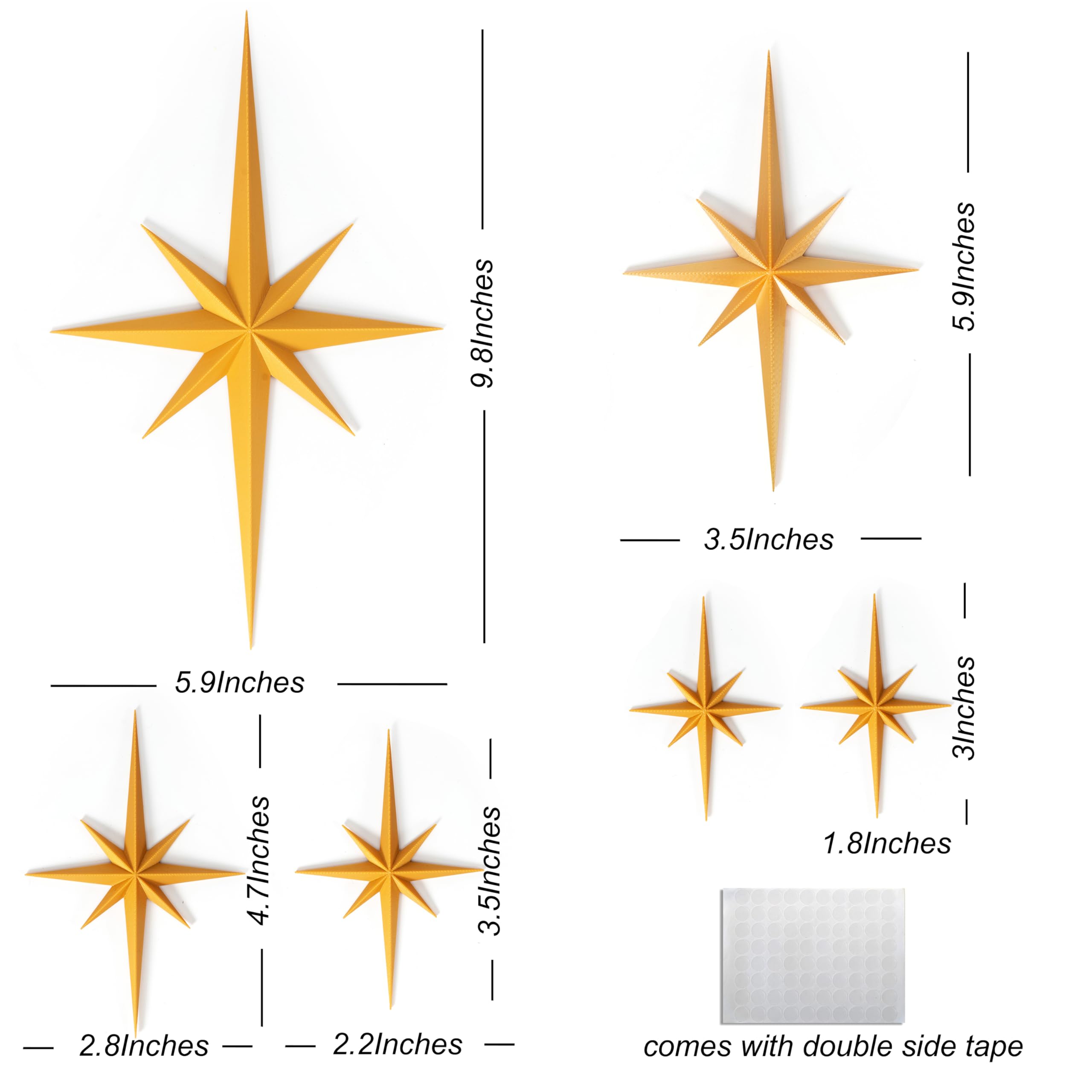 6 piezas de decoración navideña de pared con estrellas octogonales, adorno navideño, decoración de estrellas, decoración de pared para TV - 2