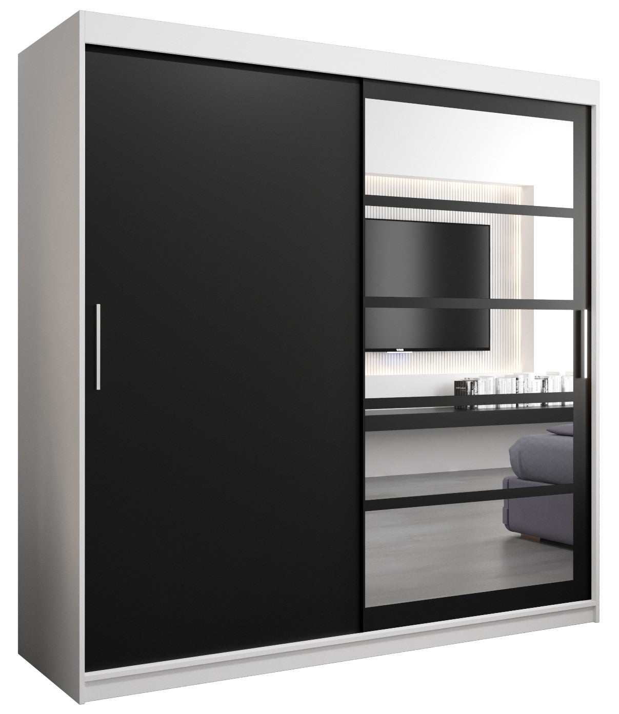Szafa przesuwna garderoba ROMA 1 200 x 62 x 200 cm Biały + Czarny - Abiks Meble