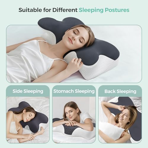 Almofada cervical para alívio da dor no pescoço, almofada anatómica de espuma viscoelástica, para dormir de lado, cinzento escuro | 1250 g - 6