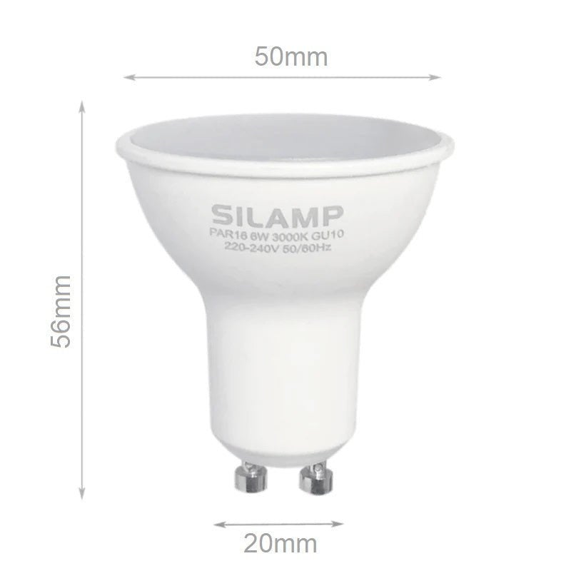 Bombilla LED GU10 6W 220V SMD2835 PAR16 10LED 100° (Pack de 10) - Blanco Frío 6000K - 8000K - SILAMP - 2