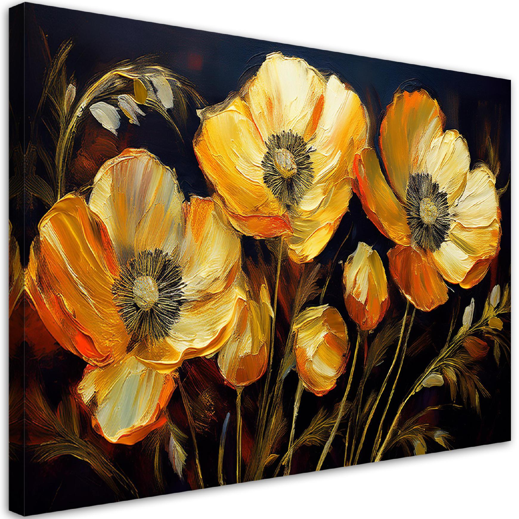 Obraz na płótnie, Maki polne Kwiaty Złote 120x80