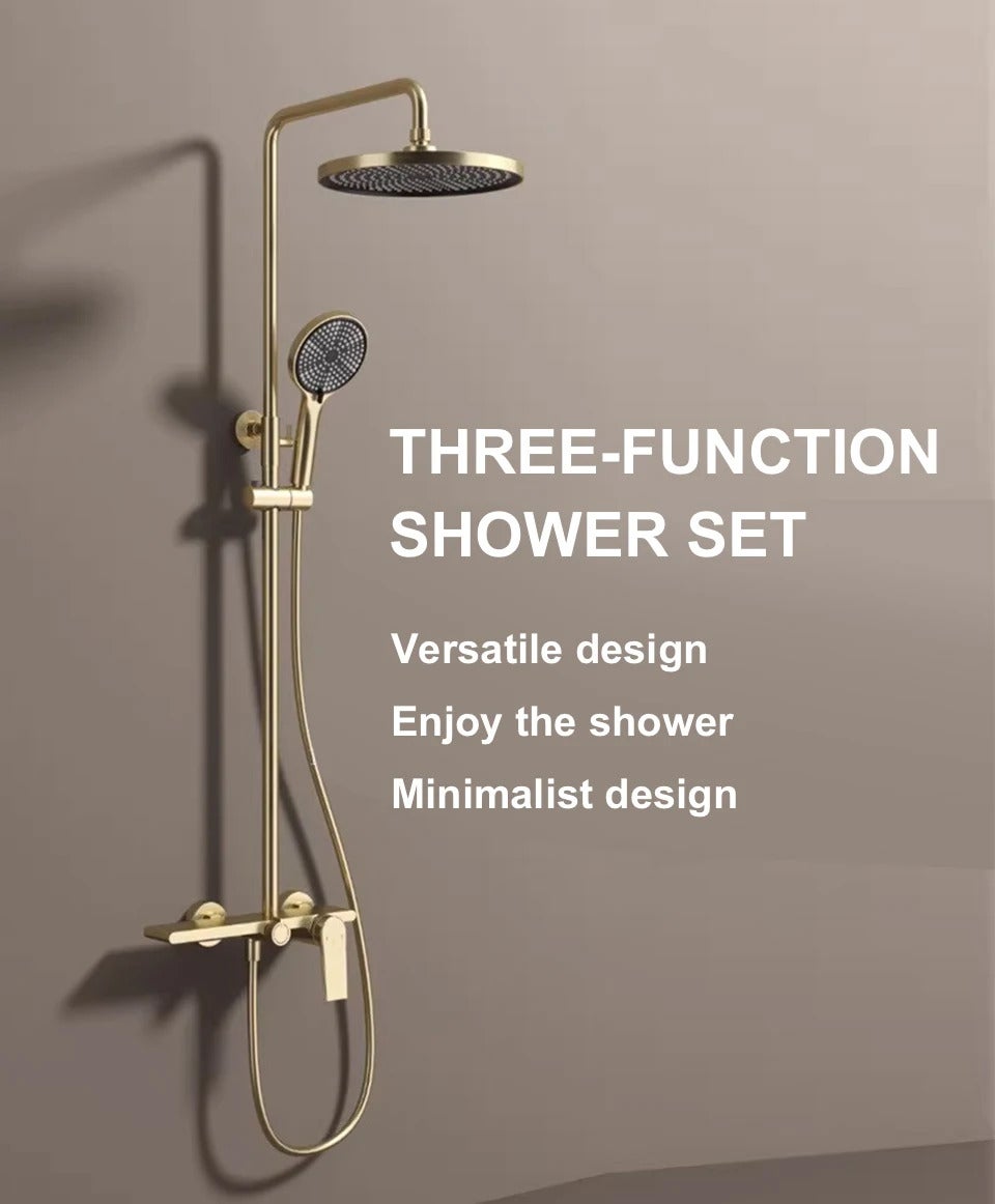 Ensemble de robinetterie de douche pour salle de bain, pomme de douche effet pluie, mitigeur de douche avec douchette, doré - 7