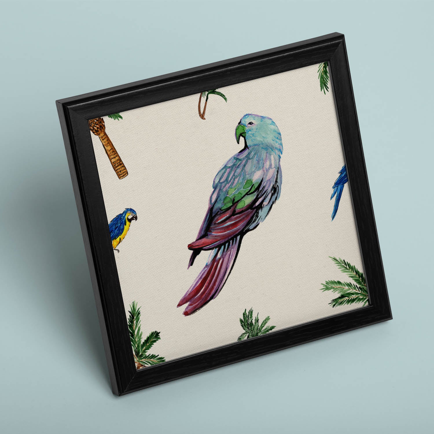 Poster cuadrado con dibujos de pájaros lámina lorito parlanchín ilustrada con dibujos de pajaros y periquitos