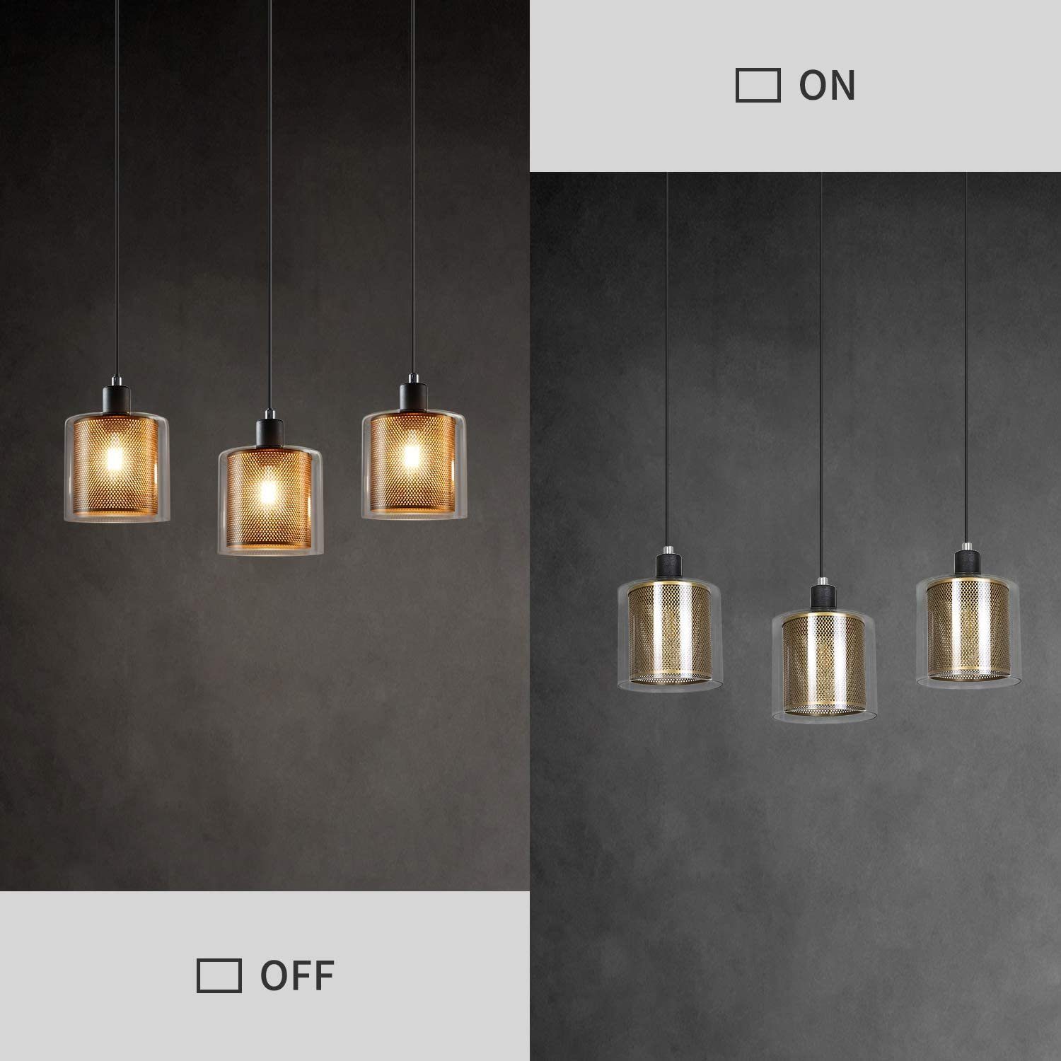 ZMH Suspension Lustre E14 métallique noire et dorée style industriel rétro 3 lampes - 5