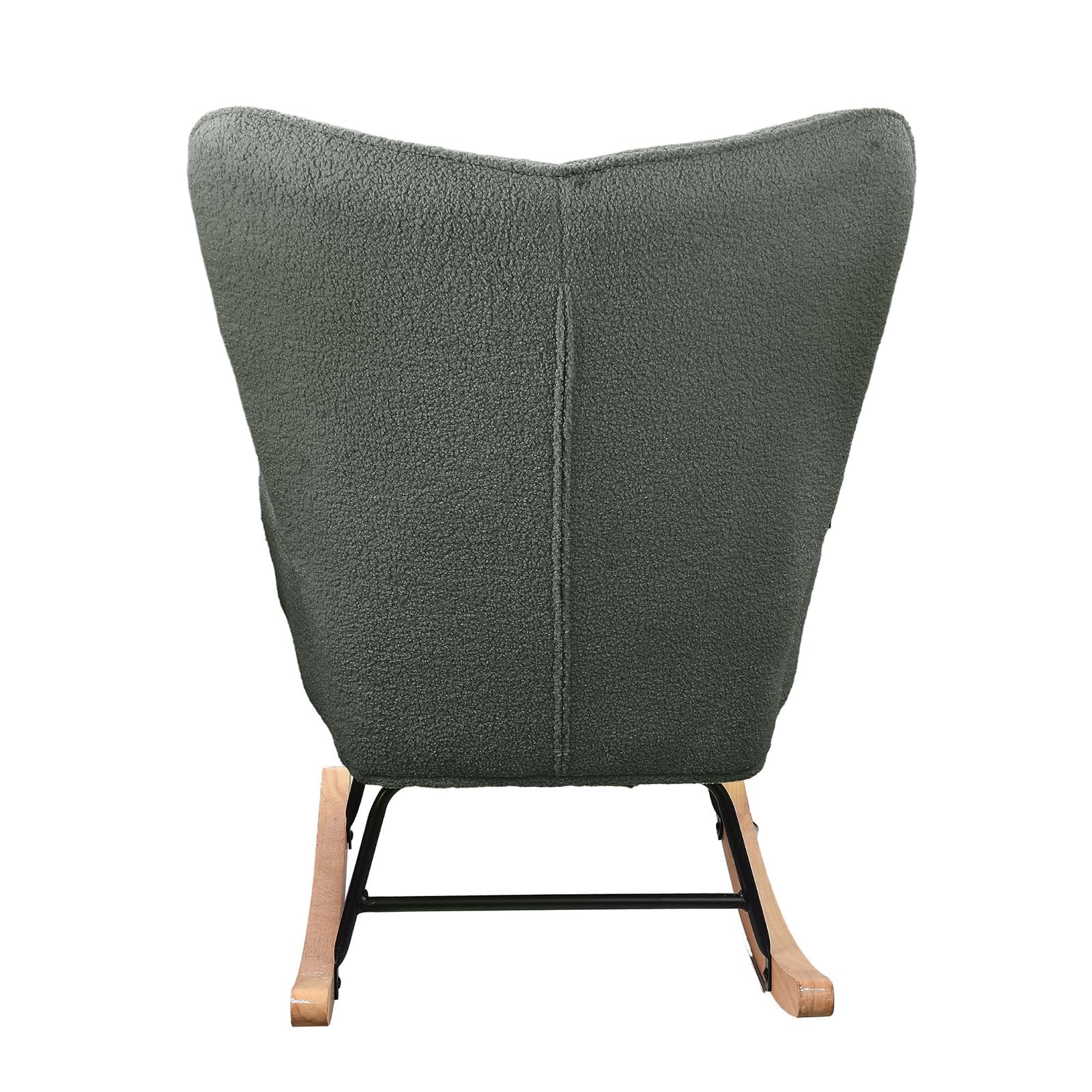 Fauteuil à bascule, d'allaitement, de salon, à bascule, avec structure en métal et base en bois, charge maximale:150 kg, tissu en peluche, Gris foncé - 6