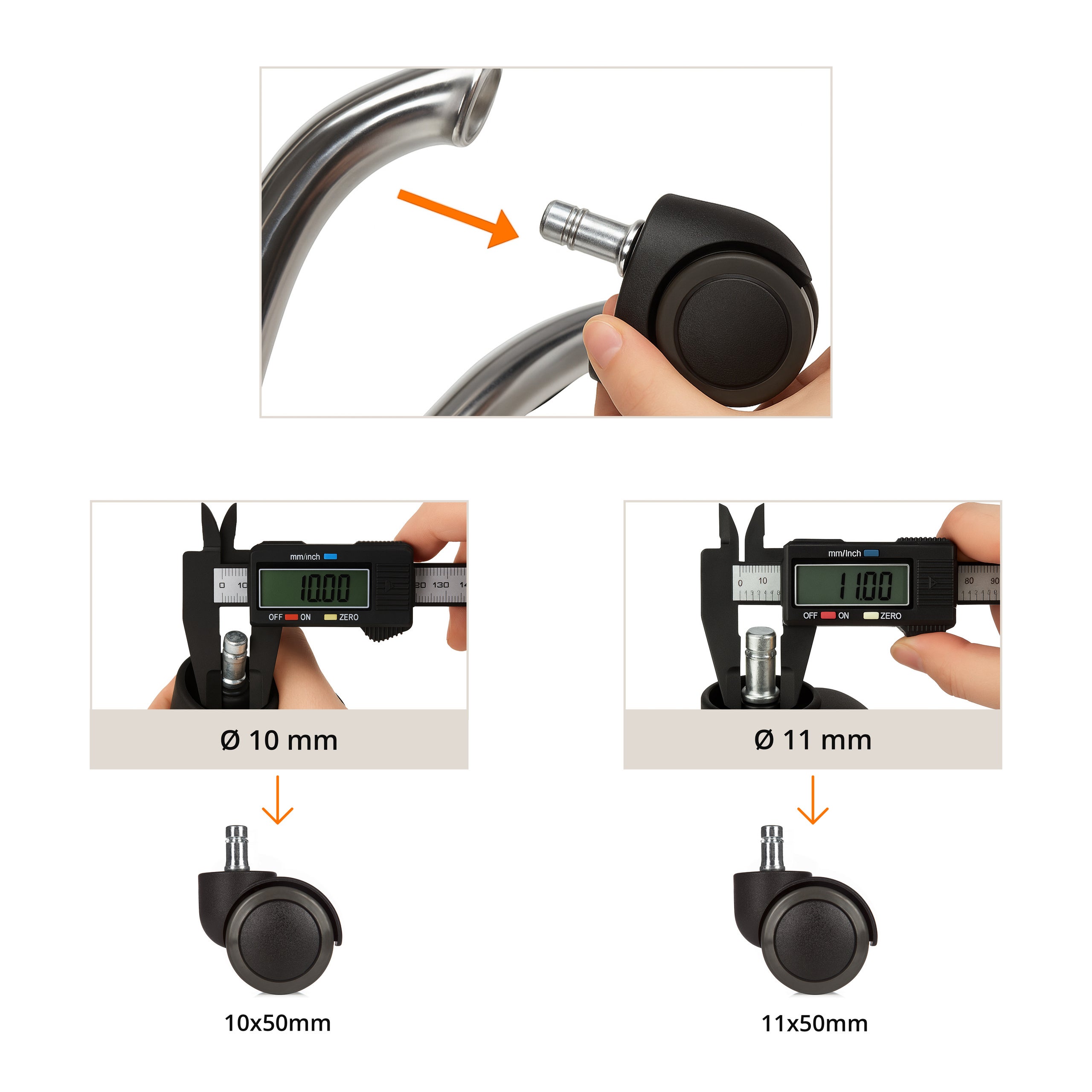 5x ruote per pavimenti duri non frenate 10 mm / 50 mm ruote per sedie da ufficio (confezione da 5) h - 3
