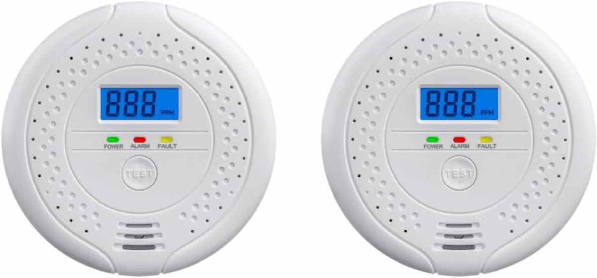 2 czujniki tlenku węgla, alarm, ekran LCD, bezprzewodowy, biały, 10,5 x 10,5 x 3,3 cm
