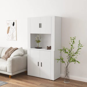 Meuble De Cuisine Haut Avec Plan De Travail Et 4 Compartiments - 40x75x180cm, Blanc Naturel, étagères Réglables