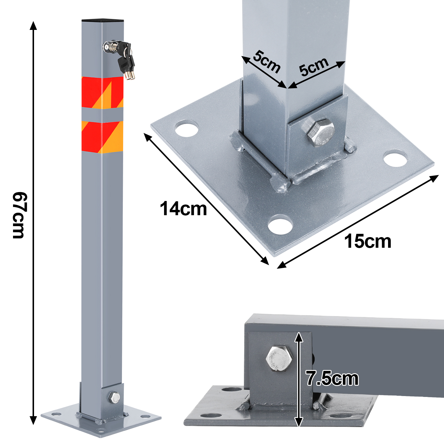 Barriera Di Parcheggio 1 Pezzo Con 3 Chiavi, Palo Di Parcheggio Bloccabile, Barriera Pieghevole | Leroy Merlin - Foto 3