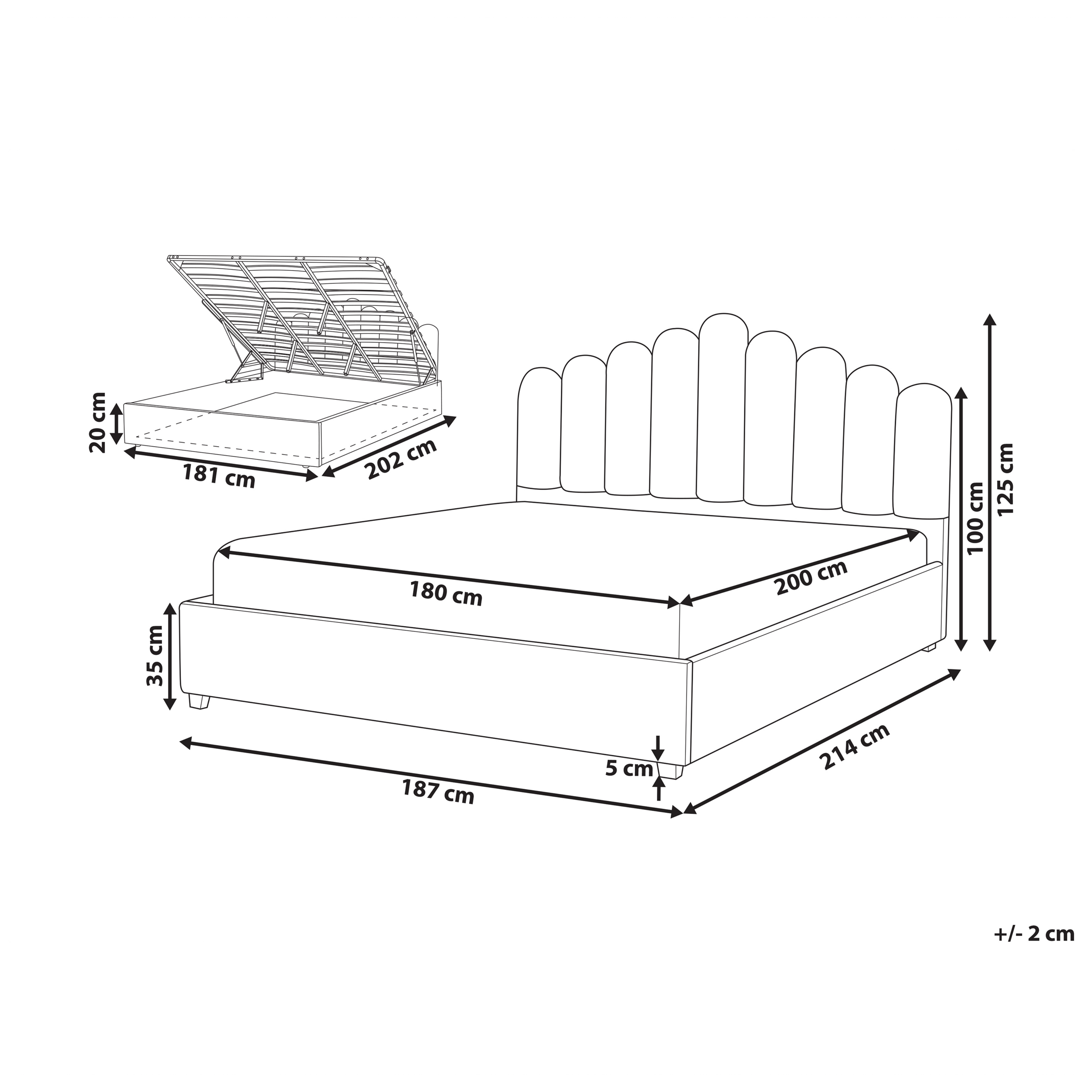 Letto contenitore Velluto VINCENNES 180 x 200 cm Bianco sporco - 3