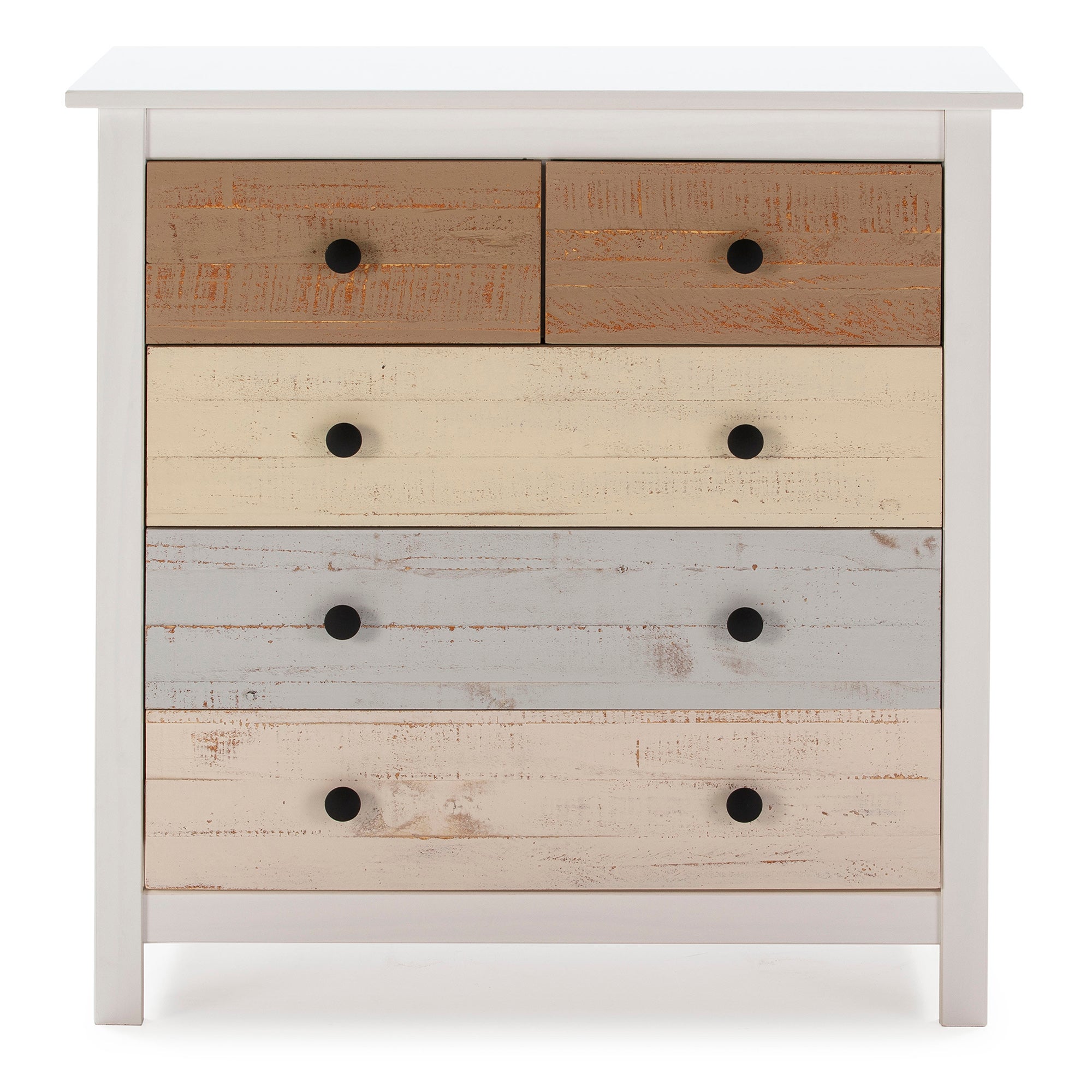 Commode 5 tiroirs Magda dans les tiroirs Blanc et Multicolores, 79 cm Longueur - 3