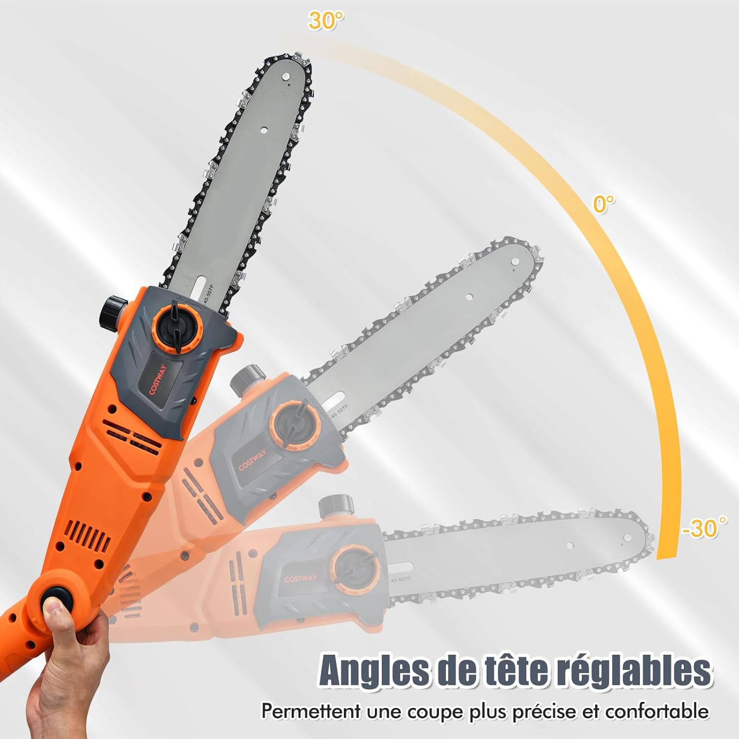 Élagueuse sur Perche Électrique 750 W, Coupe Branche avec Tête Réglable -30° à 30°, Manche Télescopique 212-286 cm Guide-Chaîne 20 cm, Vitesse 11 m/s - 4