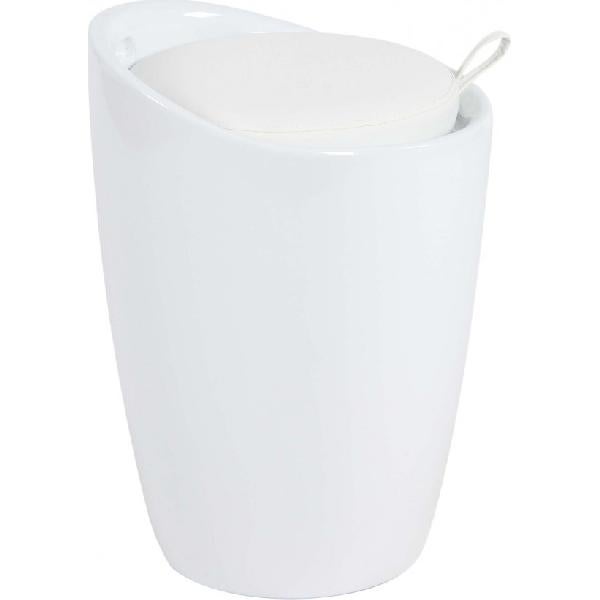 DecHome Pouf Contenitore Tondo in Plastica con Cuscino 36x50 cm colore Bianco - 2