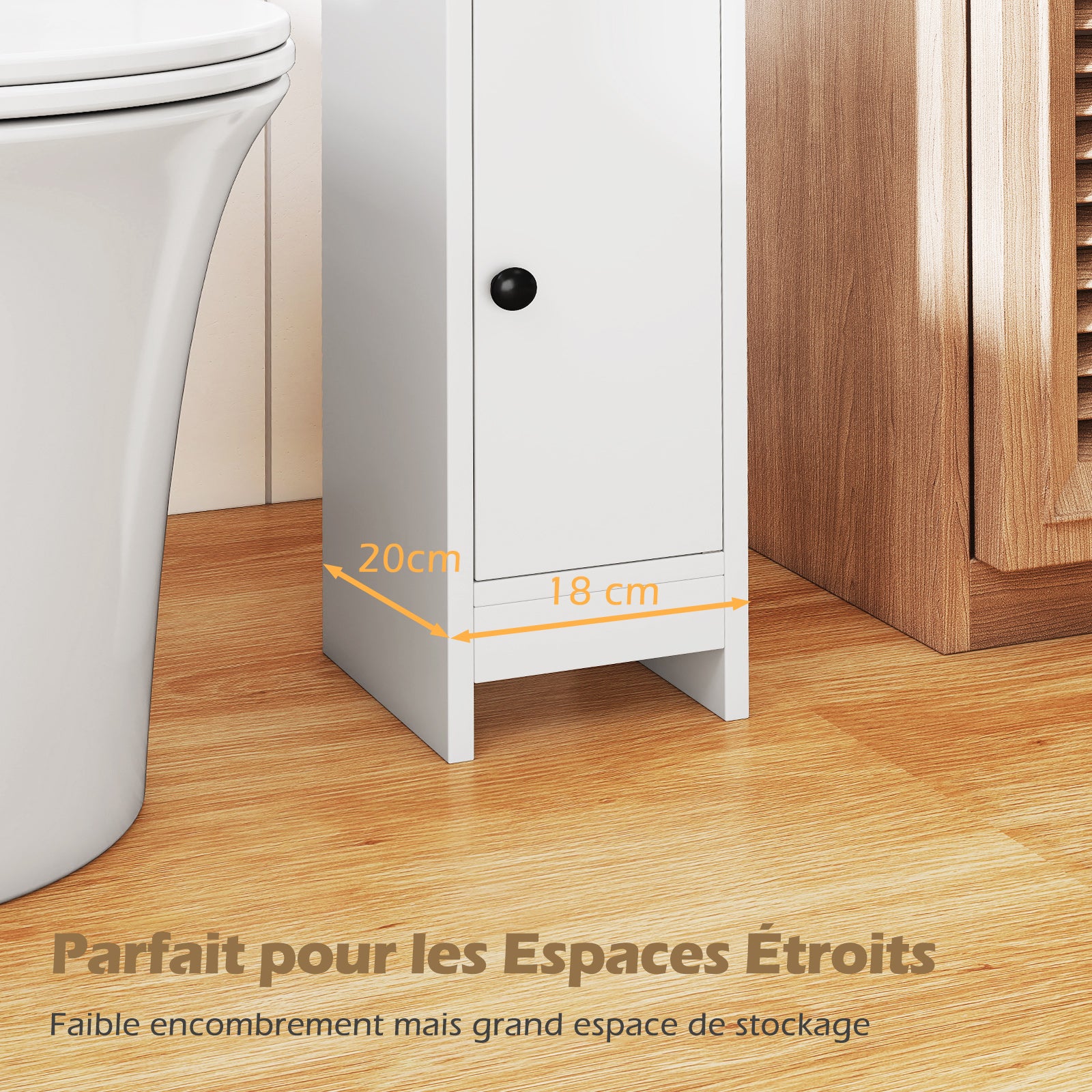 Colonne de Salle de Bain, Petit Armoire d'angle Etroit pour Papier Toilette avec Porte & Étagère Réglable, Gain de Place, 20 x 18 x 80 cm, Blanc - 6
