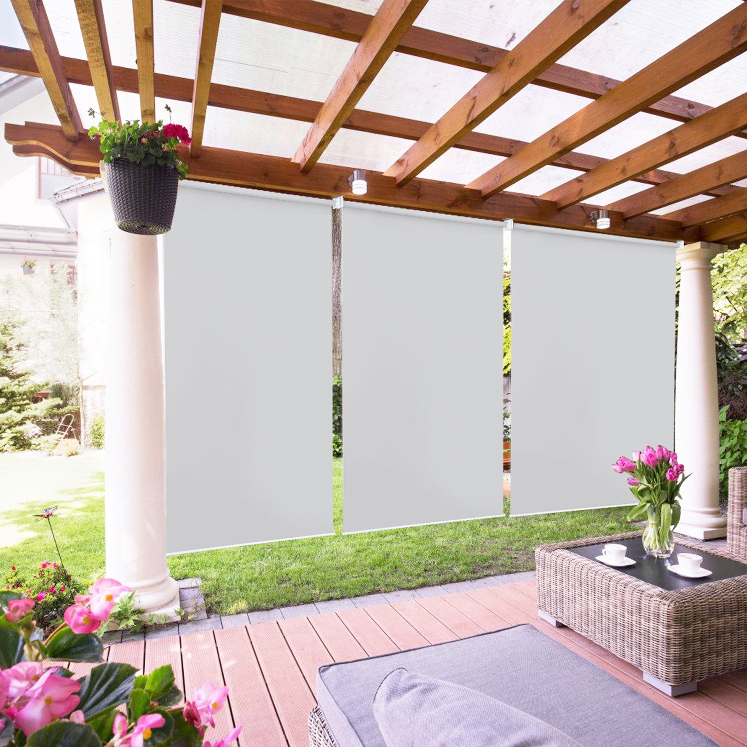 Roleta Pionowa 180x140 cm na Balkon Brise Vista Tela Wodoodporna Ociemniająca 80% Jasnoszary Fixation