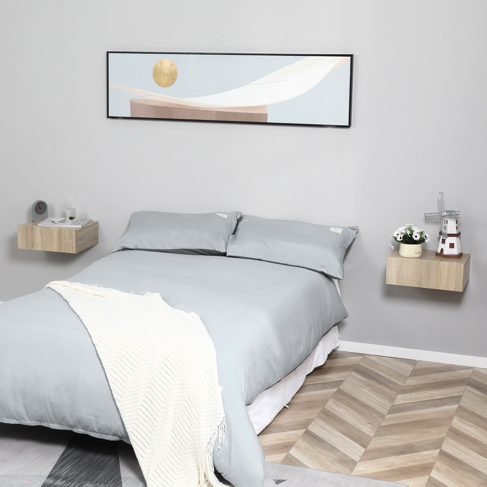 Mesitas de Noche HOMCOM Melamina de Madeira Madera Natural 40x30x15 cm - 2