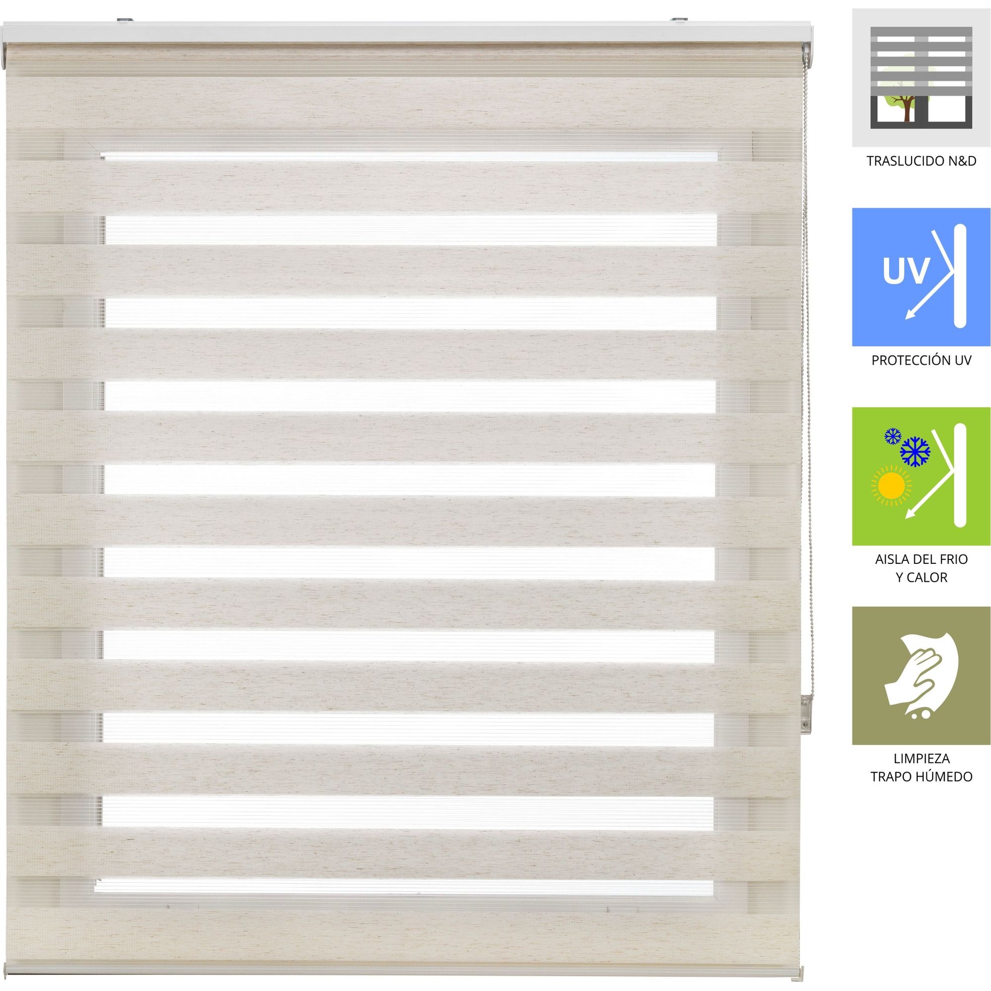 Blindecor lira | estor enrollable noche y día - medidas estor: 100x180 - medidas tela estor: 97x175 - estor lino
