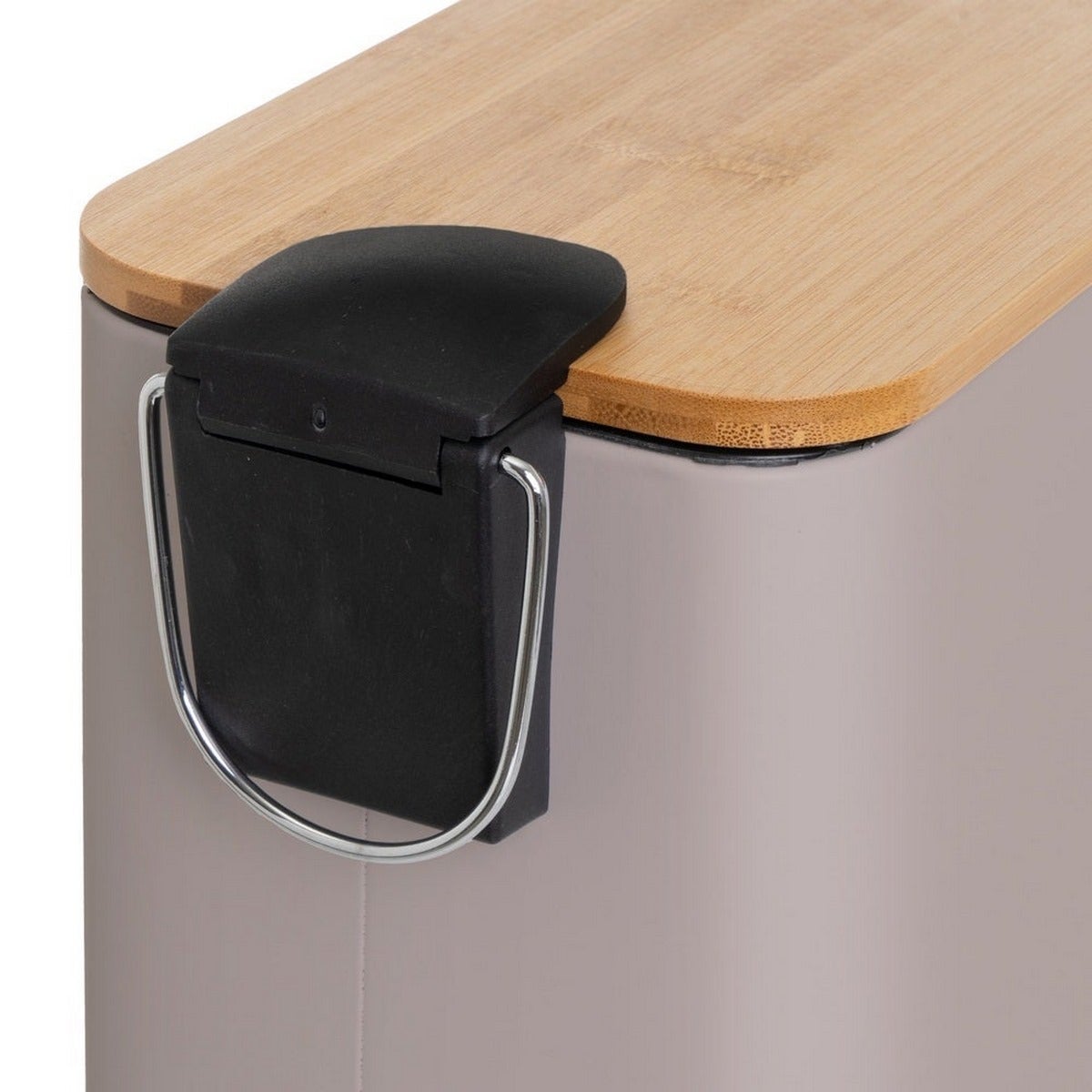 Papelera de pedal rectangular de 5 litros beige mate con tapa de bambú CasaSelección - 6