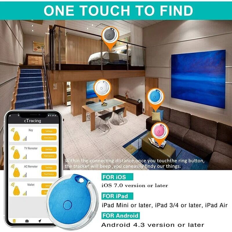 Lot de 4 mini localisateurs GPS étanches et portables Bluetooth pour bagages/enfants/animaux/chat/chien - 4