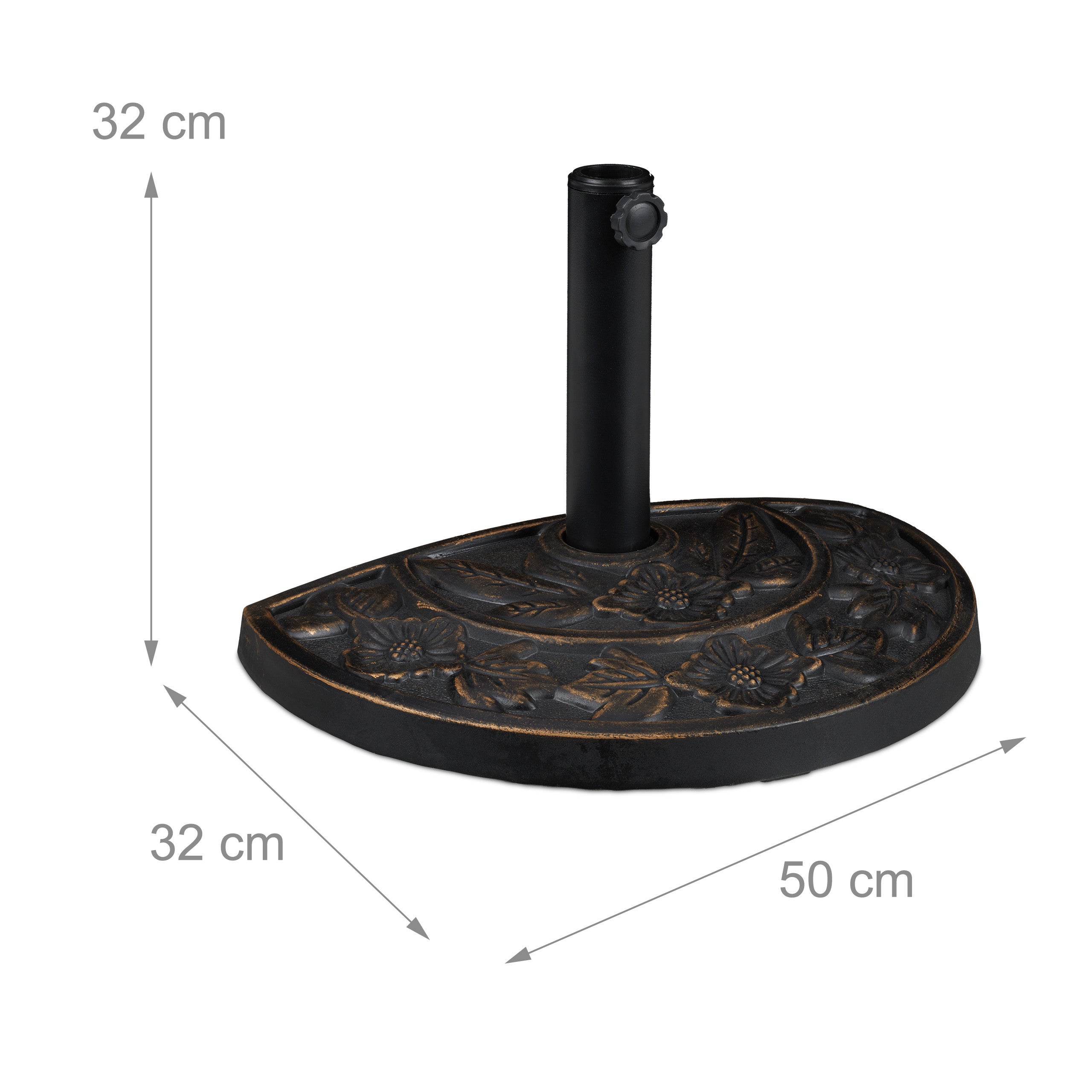 Pieds de parasol demi-rond, résistant aux intempéries, lourd, terrasse, barre 38mm, 50 x 32 cm, marron, Relaxdays - 4