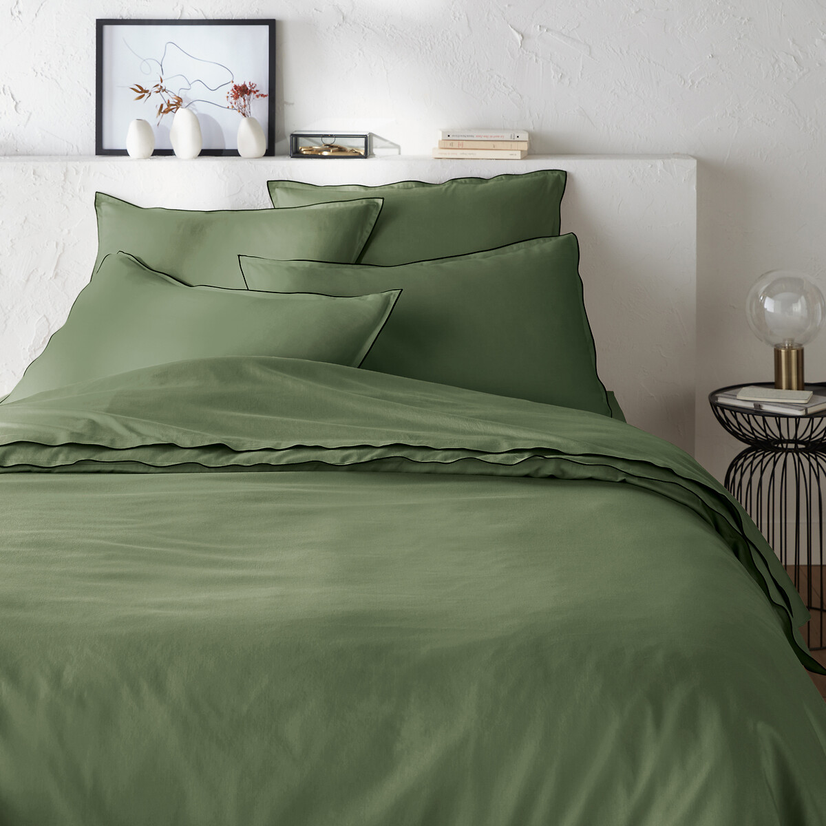 Housse de couette satin de coton lavé, Victor uni - Vert - 200 x 200 cm