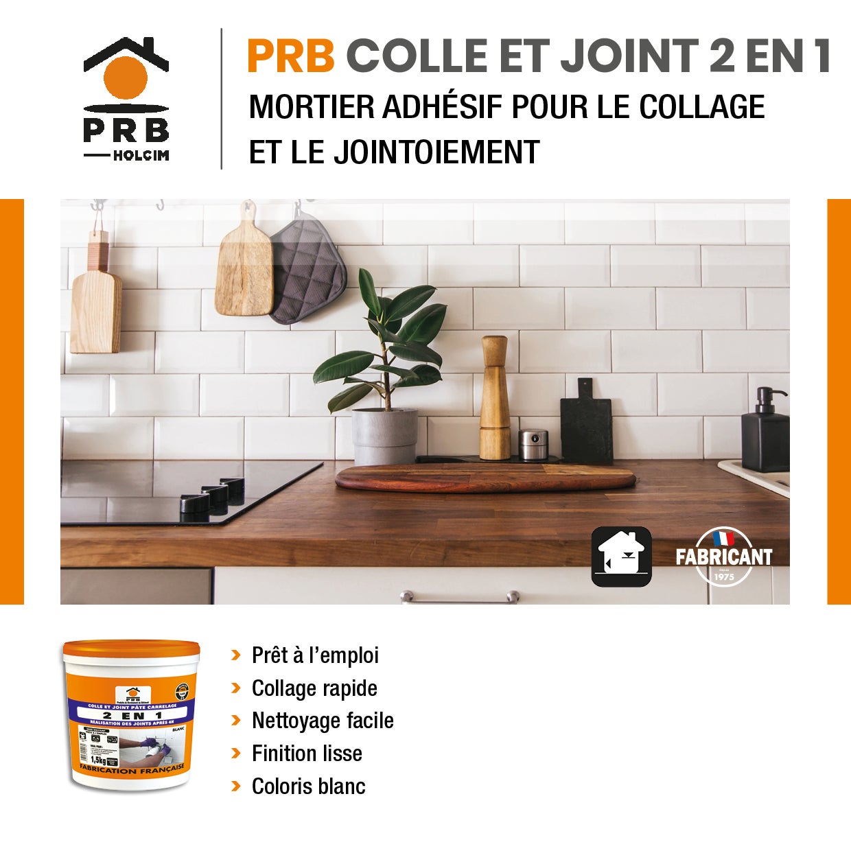 Colle et joint 2 en 1 - 1.5kg - Pose rapide et facile - Application idéale pour carrelage et joints - Solution pratique et performante - 2