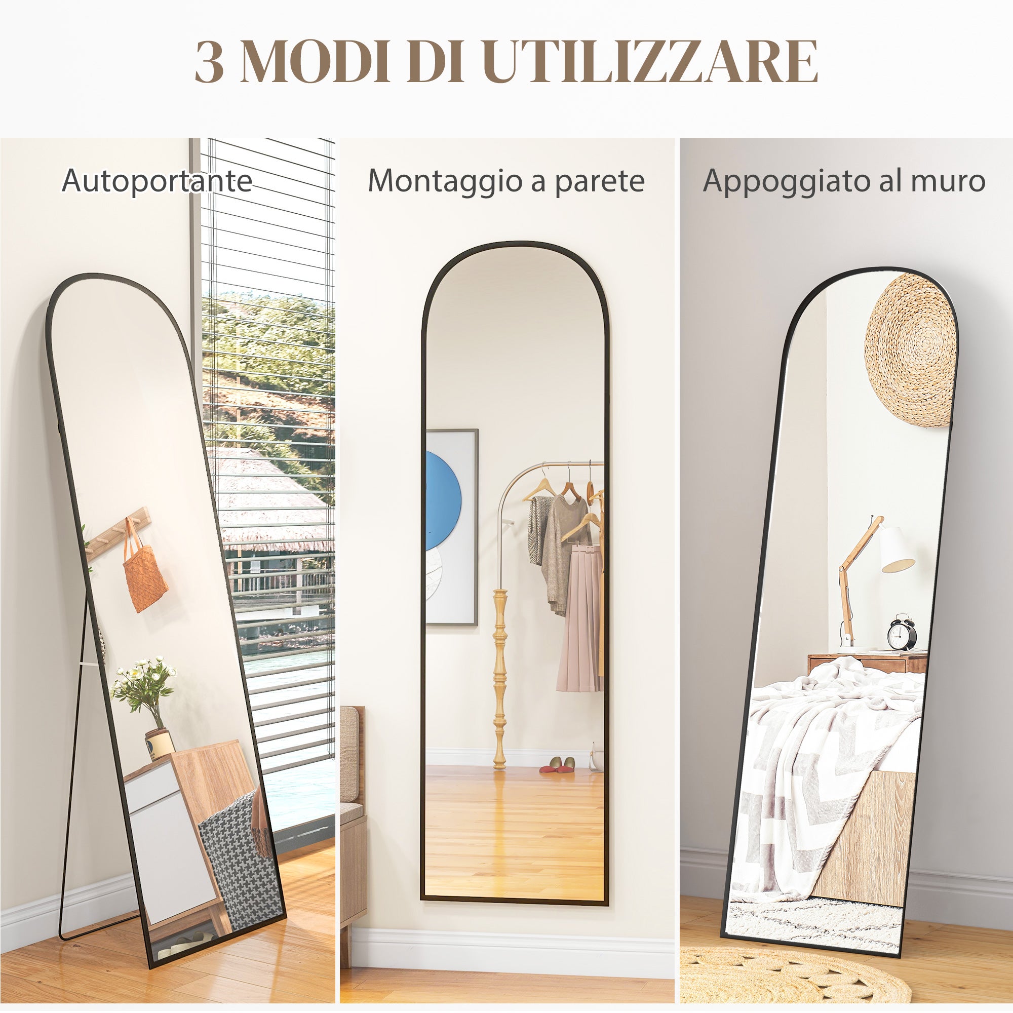 HOMCOM Specchio da Terra e Parete Moderno in Lega di Alluminio con Supporto Pieghevole, 50x170 cm, Nero - 7