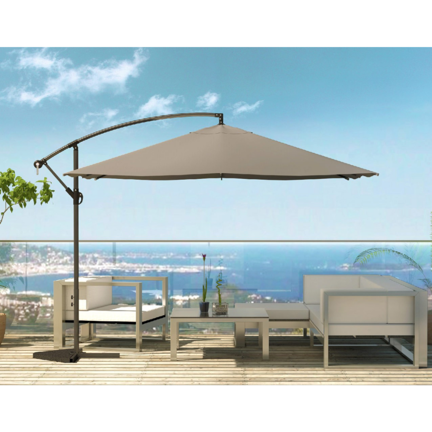 Parasol gris déporté carré 3 x 3 m SOLENZARA - 4