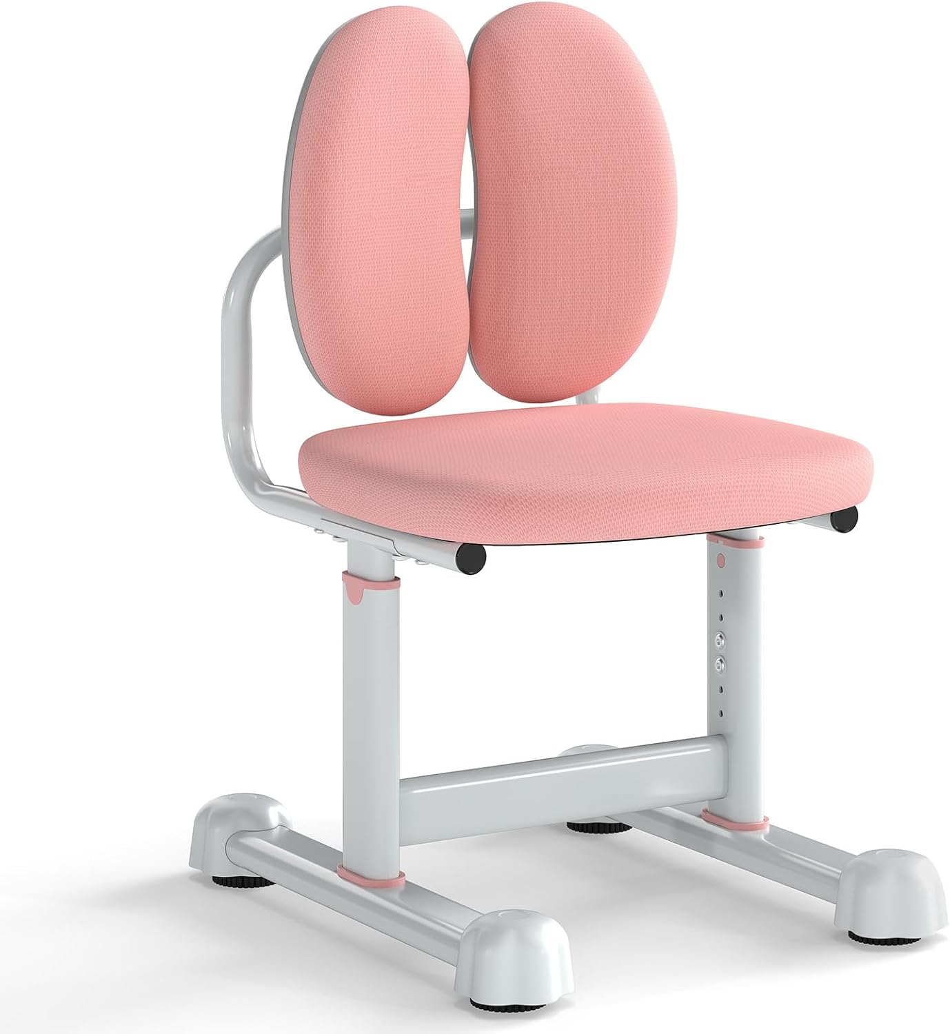 Krzesło Biurowe dla Dzieci, Ergonomiczne, do Nauki z Regulowaną Wysokością 68-76 cm, Podwójnym Oparciem, Regulowanymi Antypoślizgowymi Nóżkami, Różowe