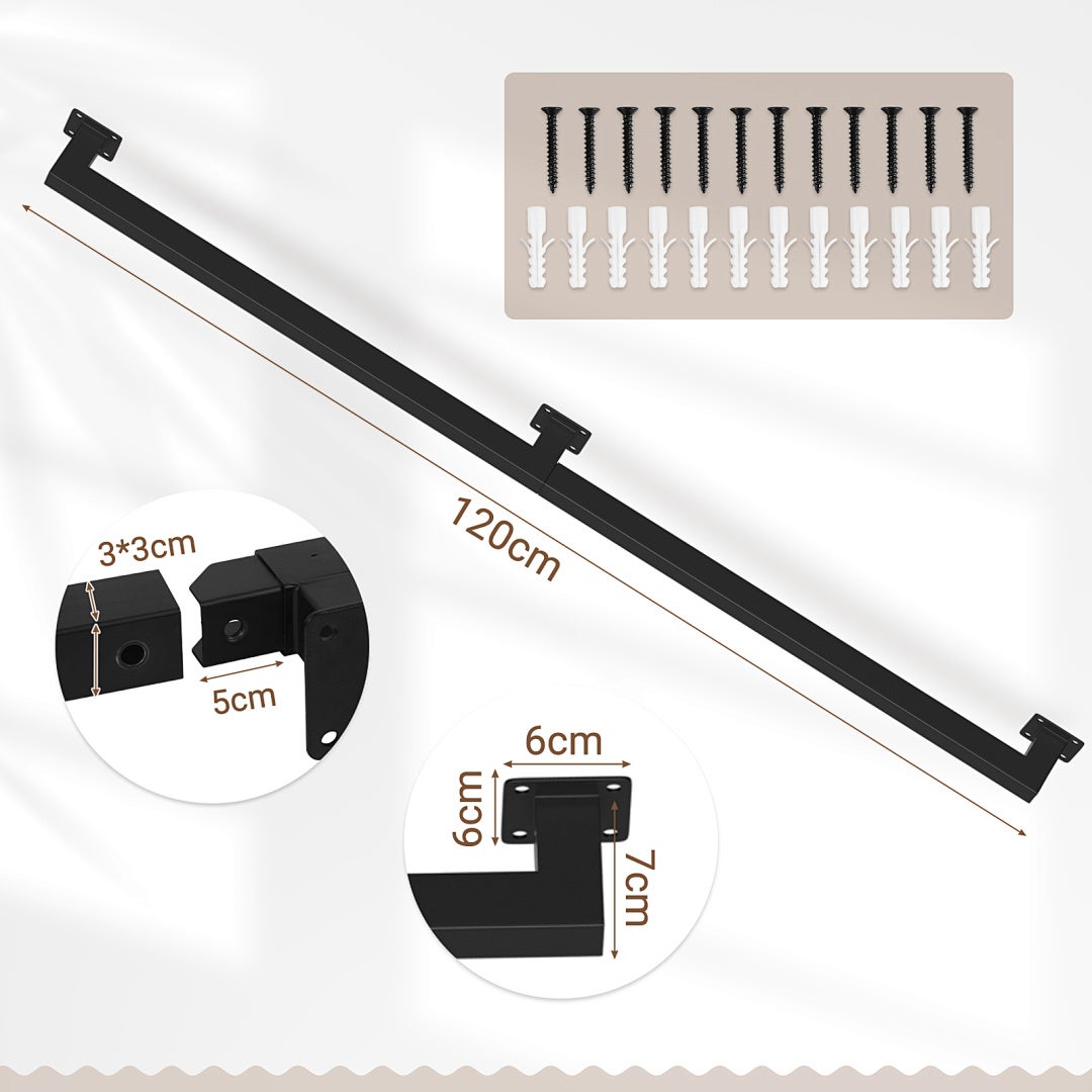 Poręcz schodowa montowana na ścianie, czarna, pokrywająca schody, długość 120 cm, wykonana z metalu, wewnętrzna, zewnętrzna