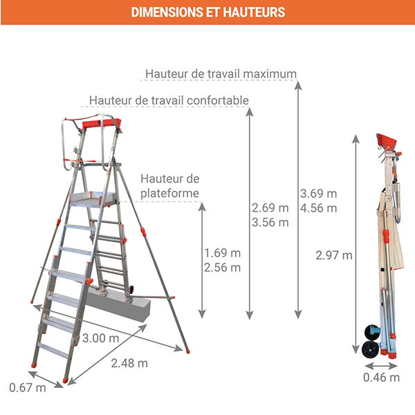 PIRL 4 à 6 marches - Hauteur de travail max. 4.56m - Grandes marches 140mm - PLT-PRO6 - 2