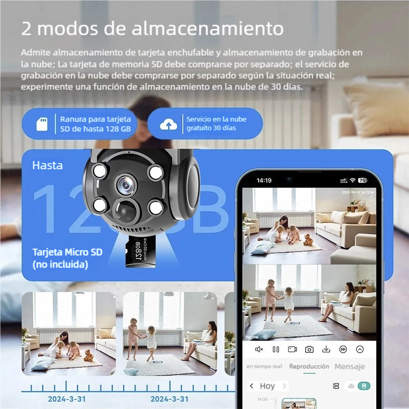 Caméra de Surveillance Solaire WiFi Extérieure 4MP à 3 Objectifs, Vision Nocturne, Détection Humaine IA, 360°, IP66 - 6