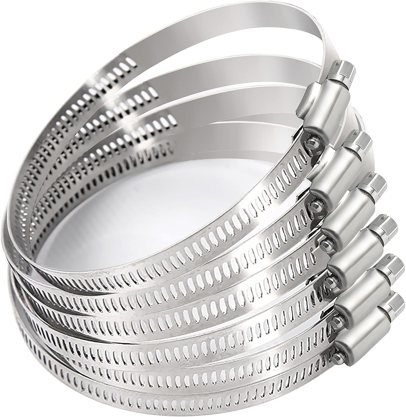Zestaw 6 regulowanych obejm zaciskowych 3-calowych, obejmy zaciskowe ze stali nierdzewnej, regulowane obejmy ślimakowe od 59 mm do 82 mm