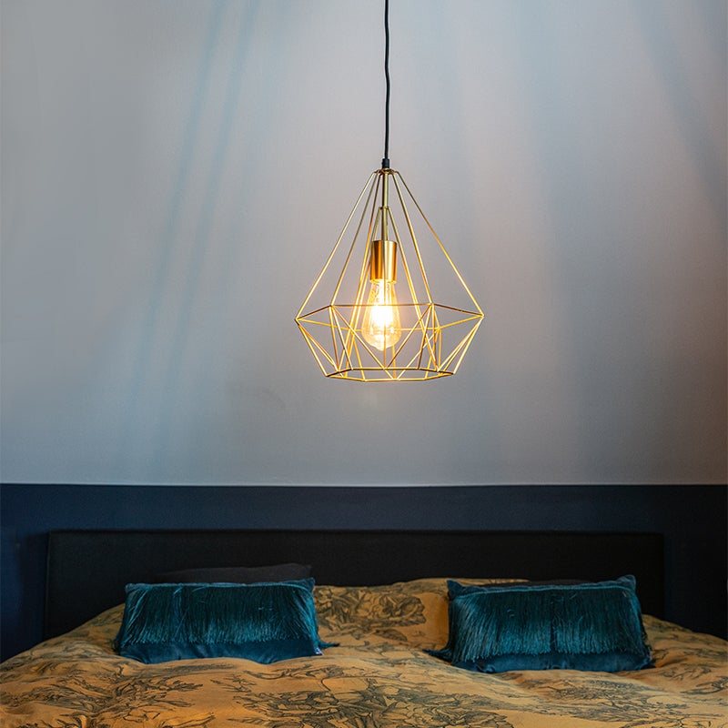 Qazqa moderne lampe suspendue - Carcass - doré/laiton, rond, max. 40w, e27, 30cm, idéal pour la salle à manger et le salon - 2
