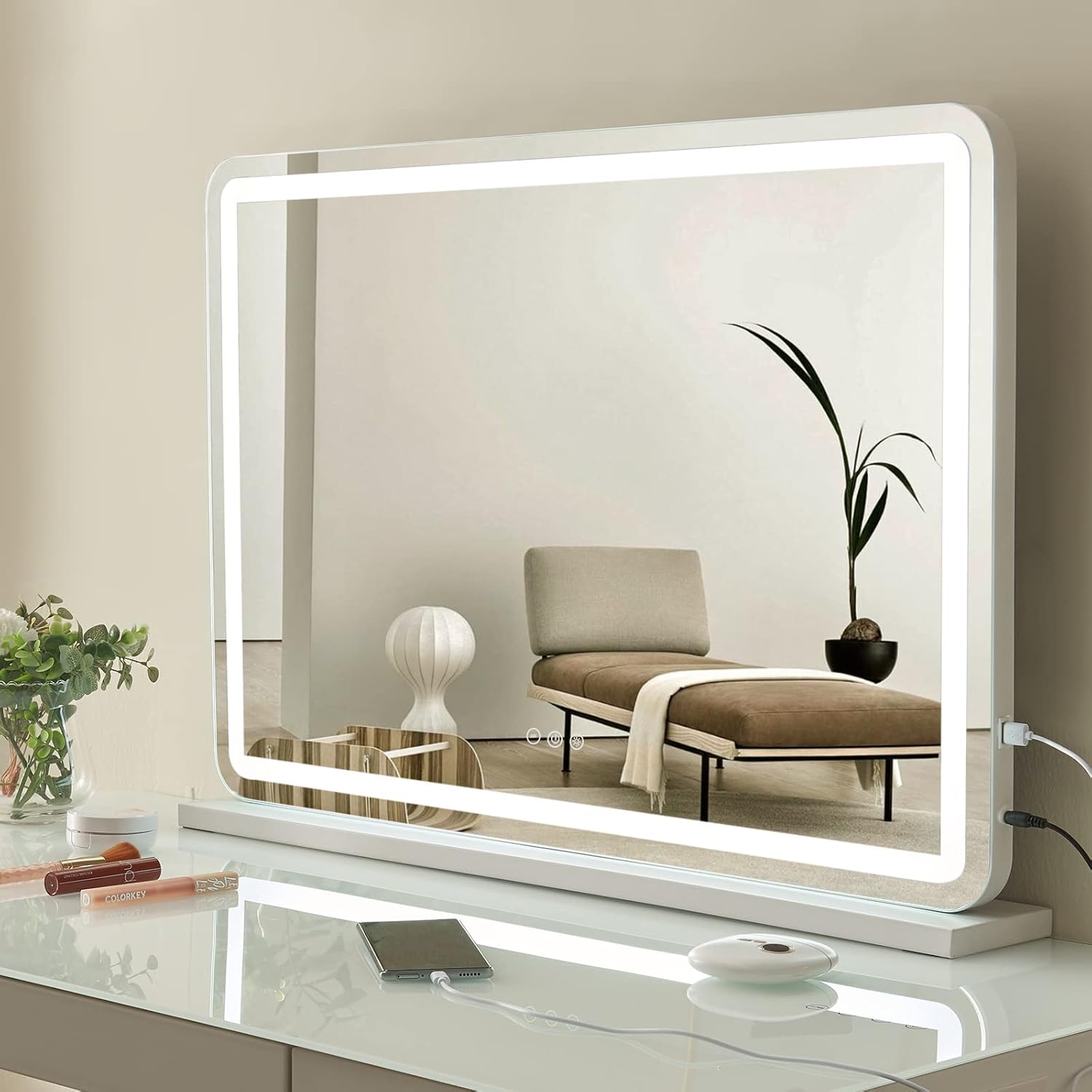 Miroir De Maquillage LED Avec Grossissement 10X - 3 Lumières, Intensité Variable, 30x25 Cm, Alim USB-C - 3