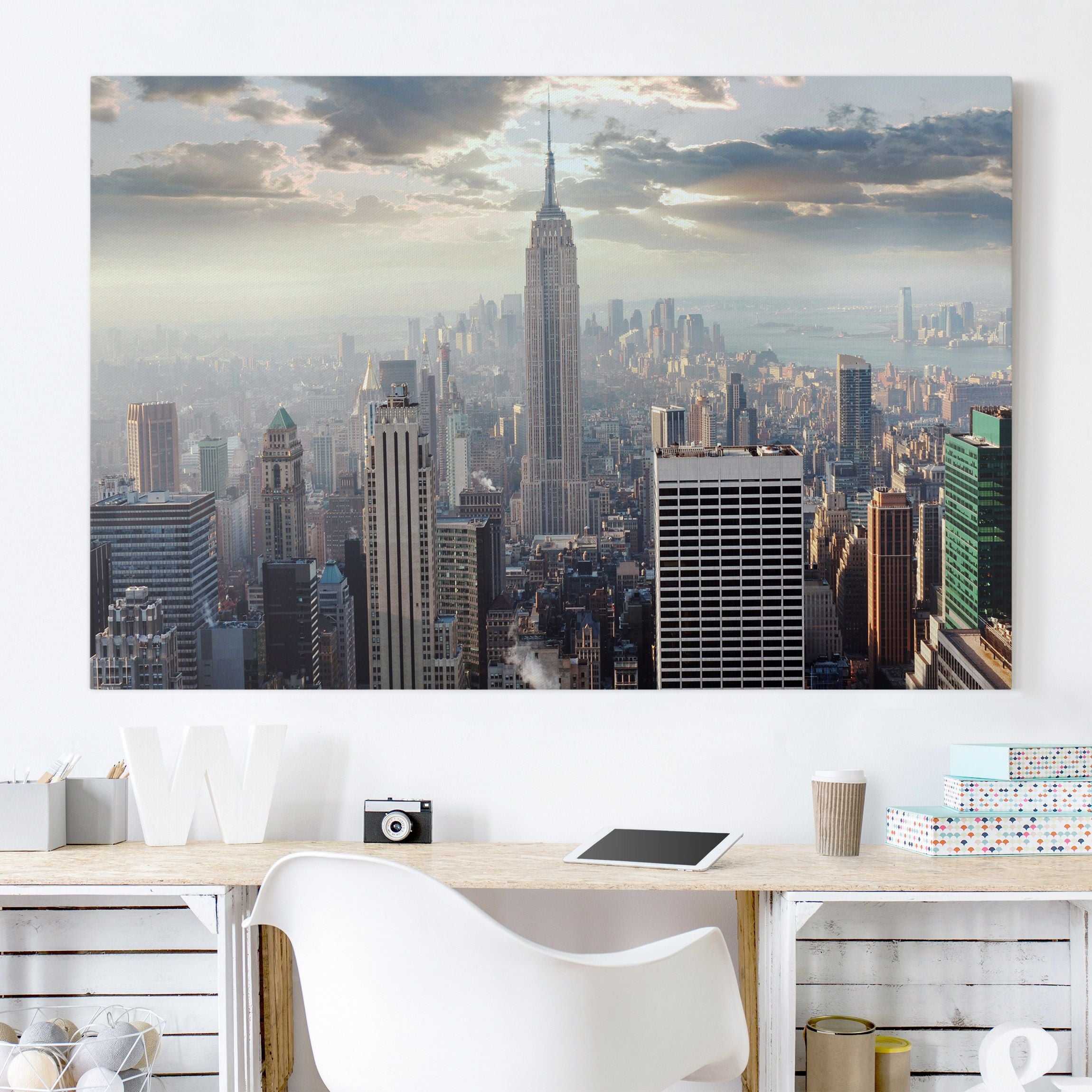 Lienzo cuadro en lienzo bastidor impresion en lienzo beige arquitectura nueva york ciudades atardecer 152 dormitorio salón 60 x 40 cm