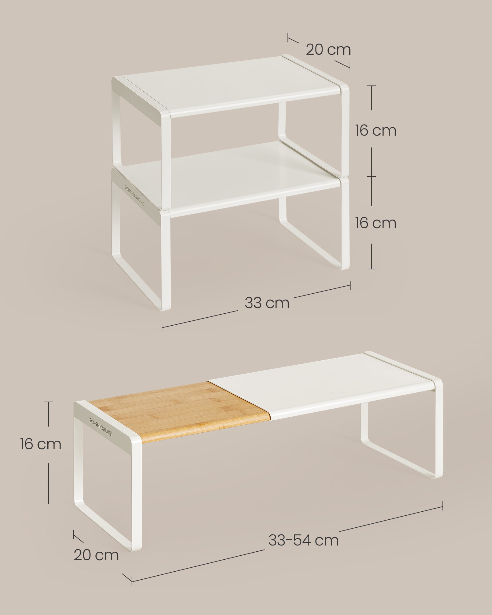 Especiero Extensible, Juego de 2, Organizador de Cocina, Estante Apilable, Beige y Blanco - 6