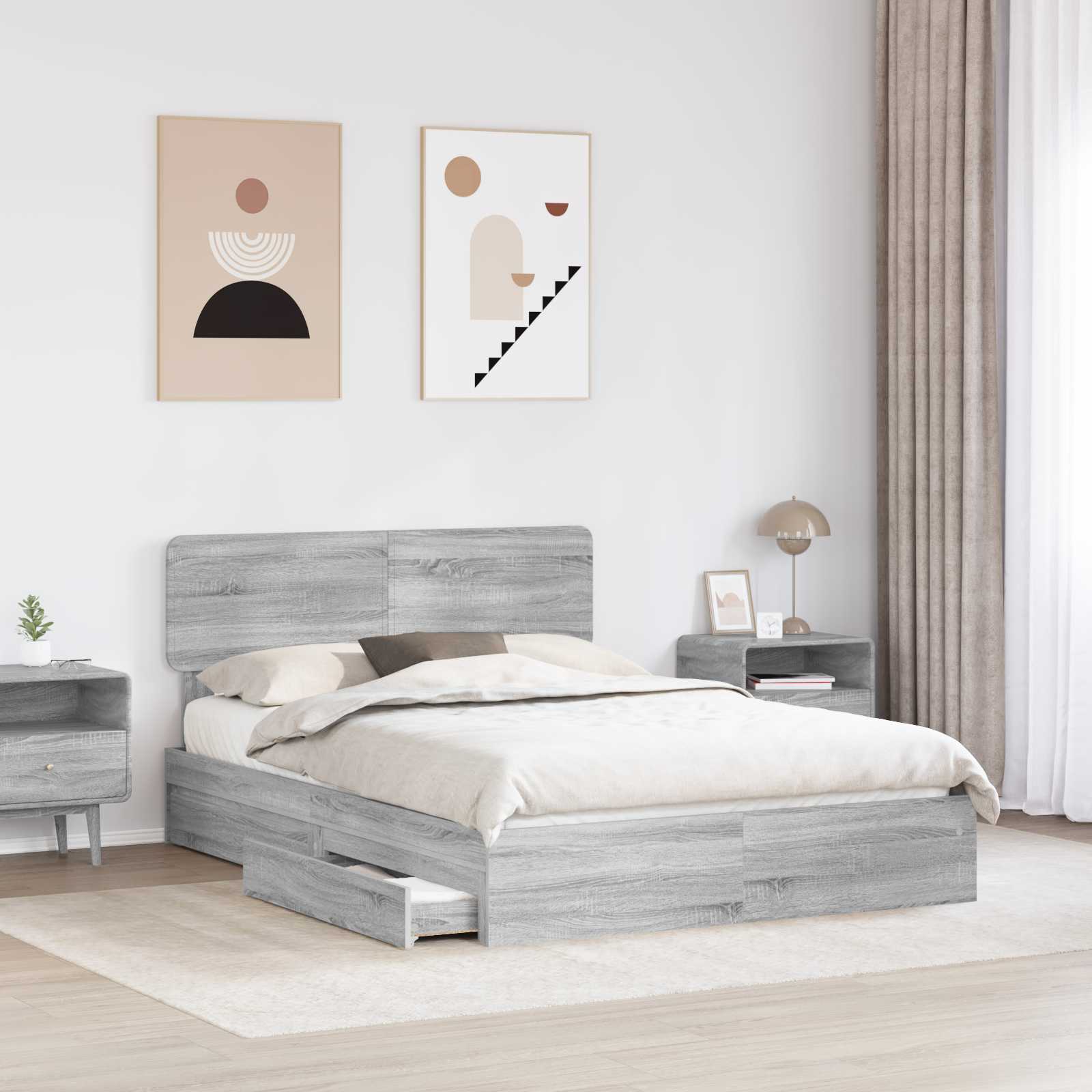 Lit de Rangement Gris 140 x 200 cm Bois d'ingénierie - 3