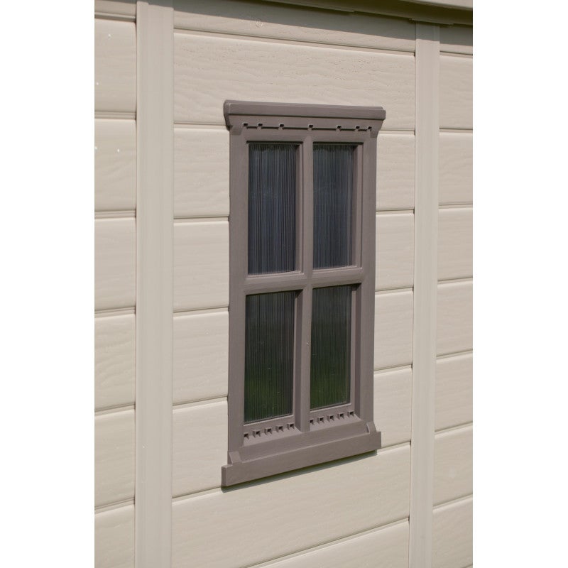 Abri de jardin Keter en résine, 256,5 x 182 x 243 cm, avec plancher, étagères et puits de lumière, beige - 5