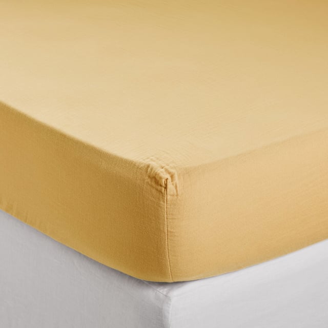 MADURA - Drap Housse Lou en Gaze de coton lavé Jaune 70x140 cm