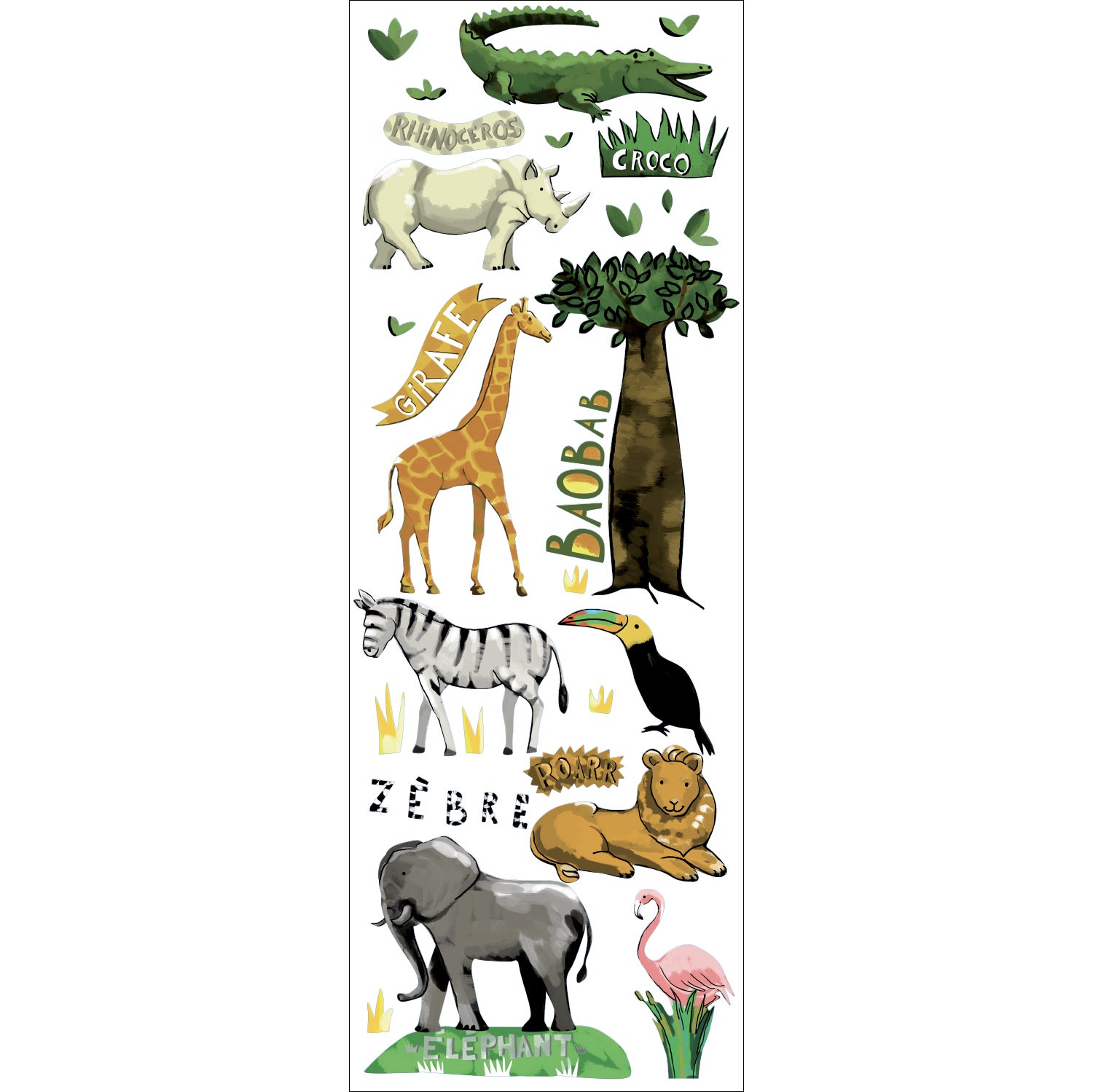 Sticker autocollant décoratif, illustration des animaux de la jungle, avec le roi de la savane, sticker pour enfant, 68 cm X 24 cm - 2