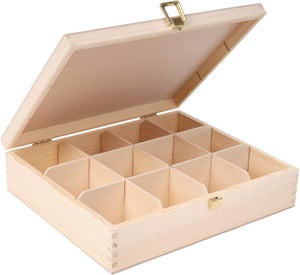 Scatola Porta Tè In Legno Con Coperchio In Vetro - 8 Scomparti - 31,5x20x10,5 Cm - Organizer Per Bustine, Marrone - 5