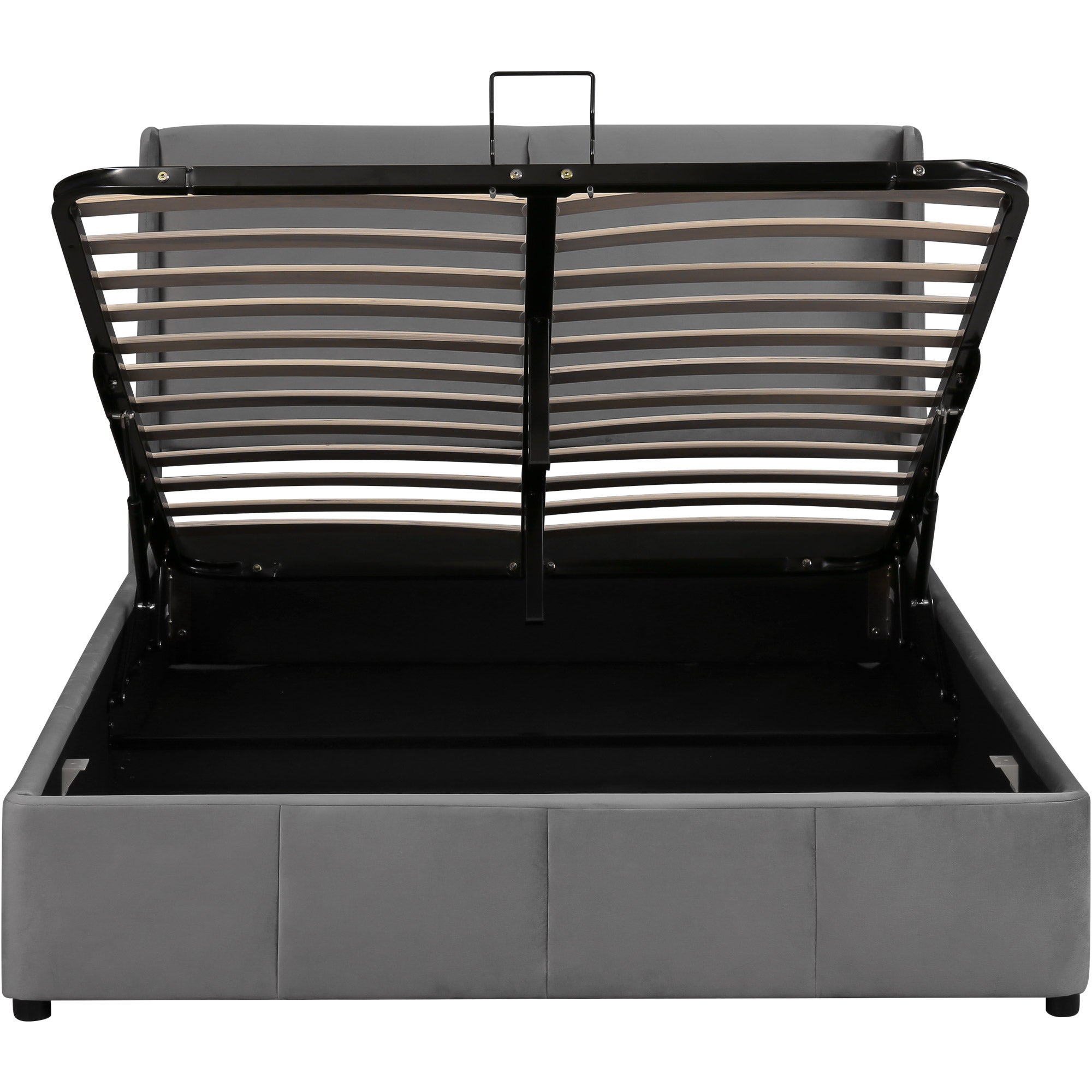 Cama contenedor con cabecero - 140 x 190 cm - terciopelo - estilo contemporáneo - para adultos - gris - 5