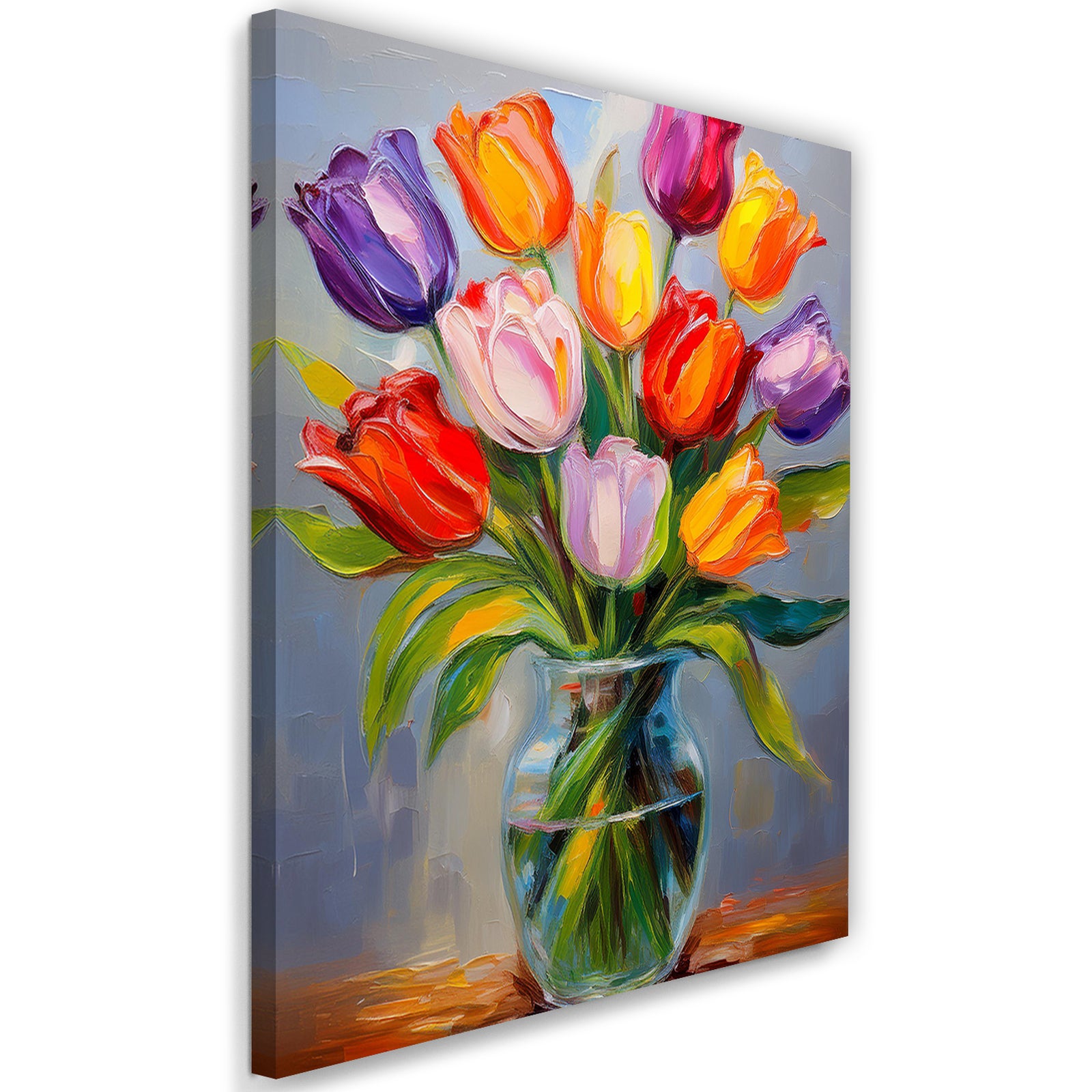 Obraz na płótnie, Kolorowe Tulipany w wazonie Kwiaty 80x120
