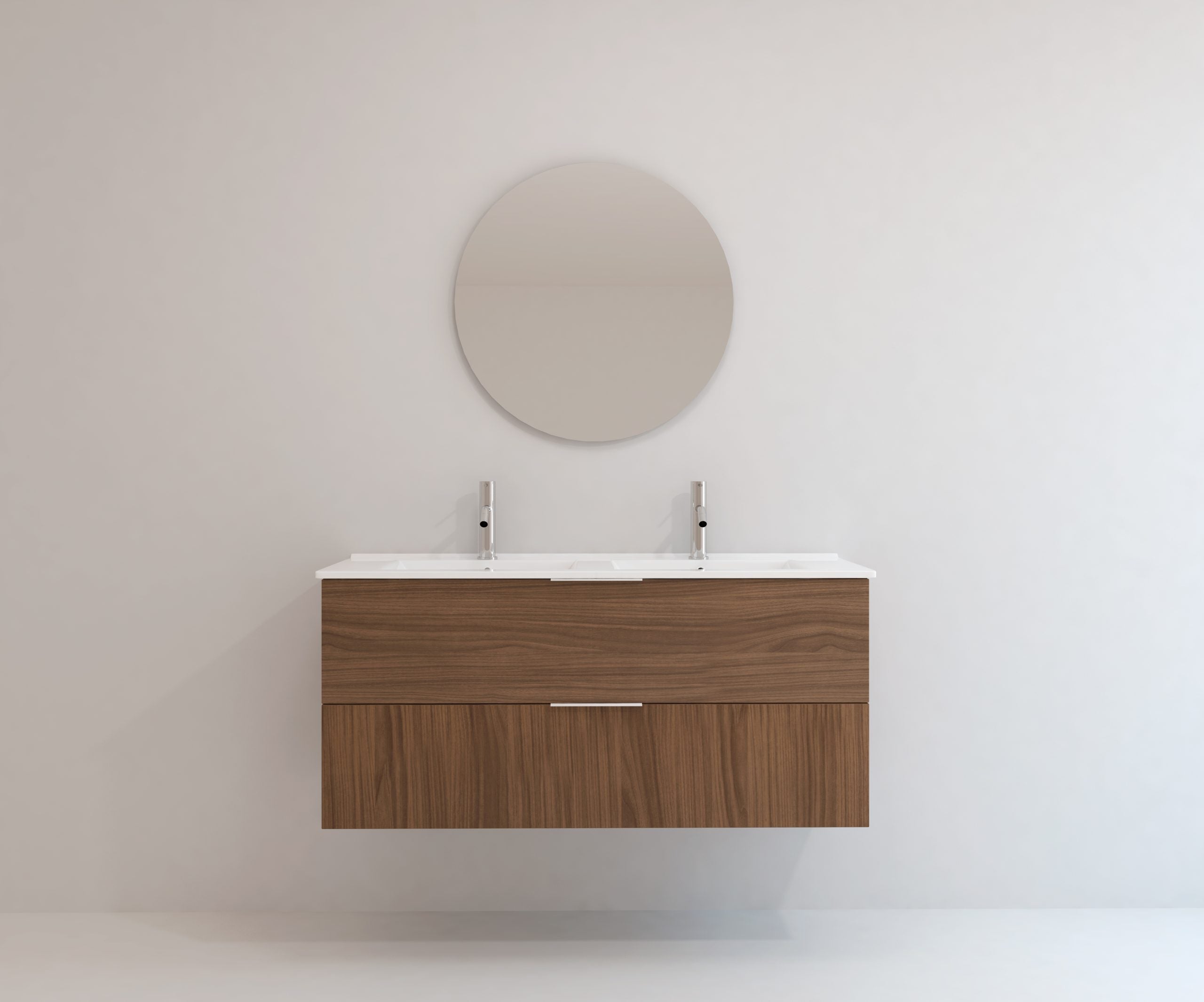 Meuble de salle de bain Mapau Pack avec double vasque et miroir rond SAVART Noyer 120 cm - 4