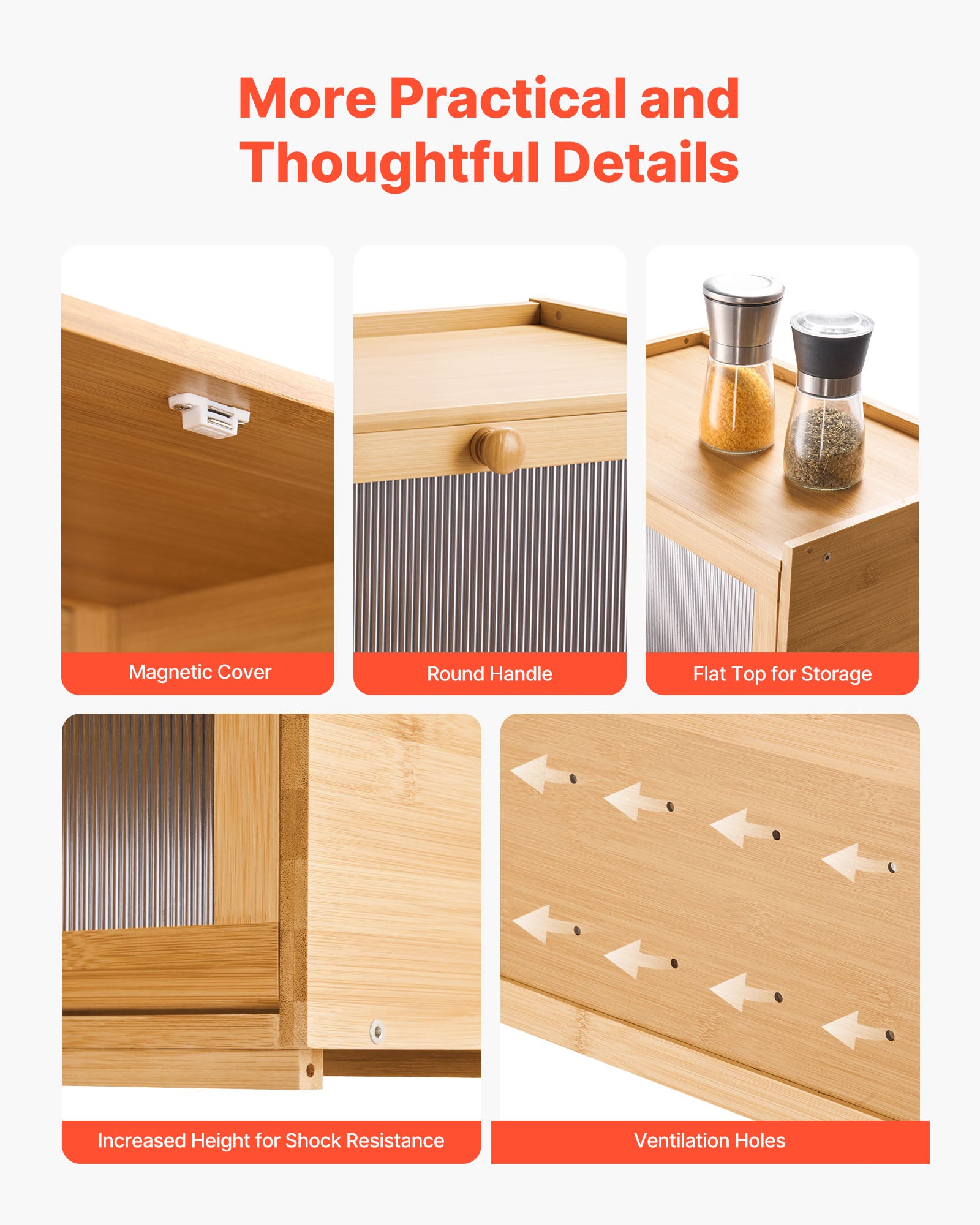 Caixa de Pão VEVOR para Bancada de Cozinha 1 Nível, Estilo Rústico, Grande Capacidade, com Painel de Porta Corrugado em Acrílico - 7