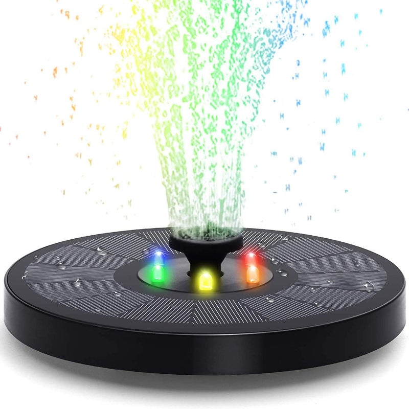 Fontanna Słoneczna Pływająca z Diodą LED, 6 Stylów Fontanny Wodnej, Pompa 4 w 1 Pływająca Samonośna do Miski dla Ptaków, 7V 3W