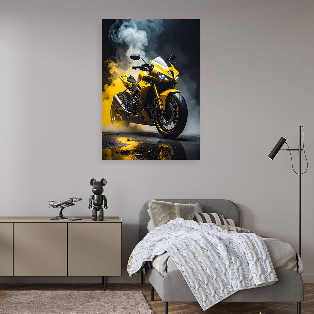 Obraz do pokoju dziecka biura salonu, Żółty Motocykl Motor Ścigacz 60x90 - 2