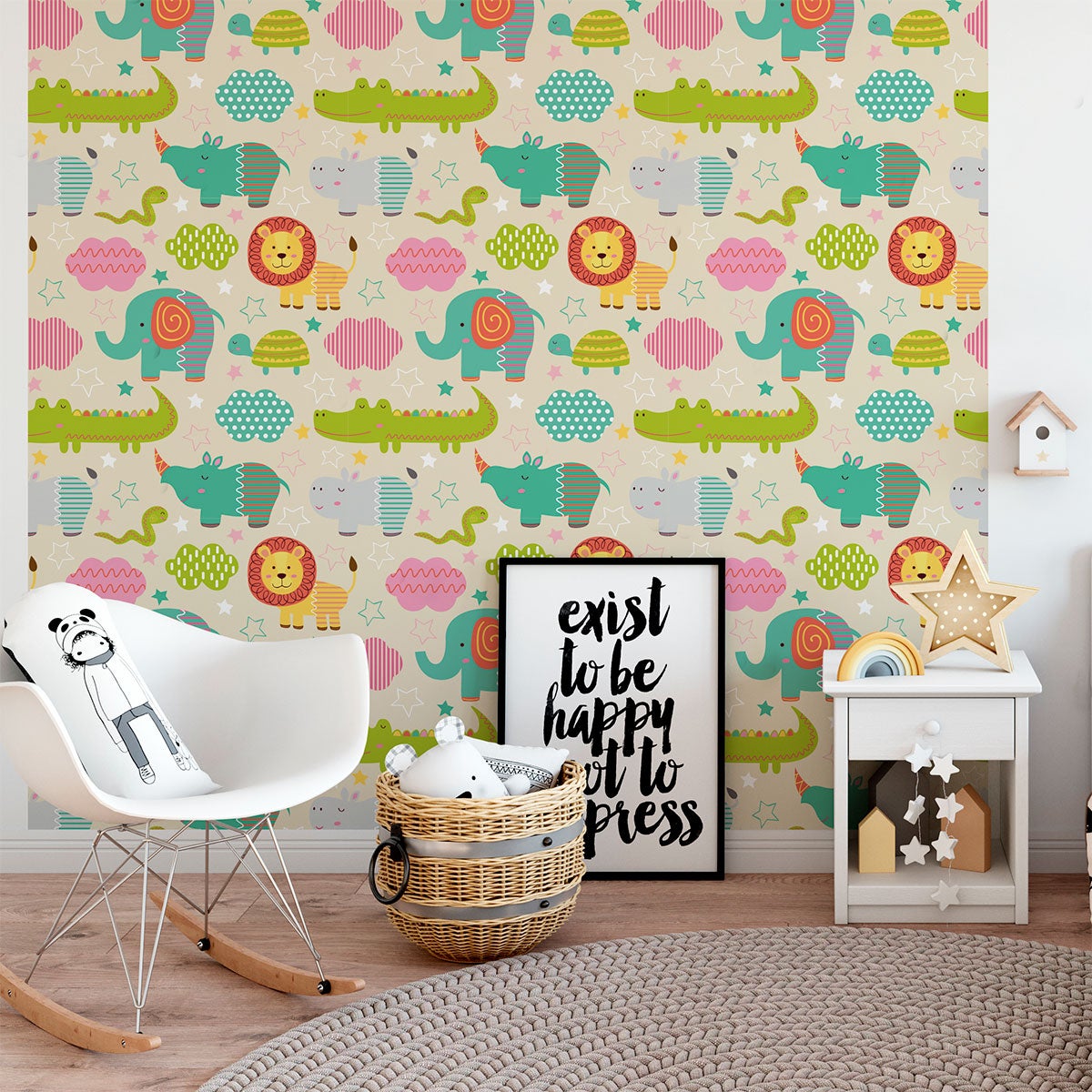 Vinilo tapiz cuarto de niños animales del bosque - adhesivo de pared - revestimiento sticker mural decorativo - 60x60cm