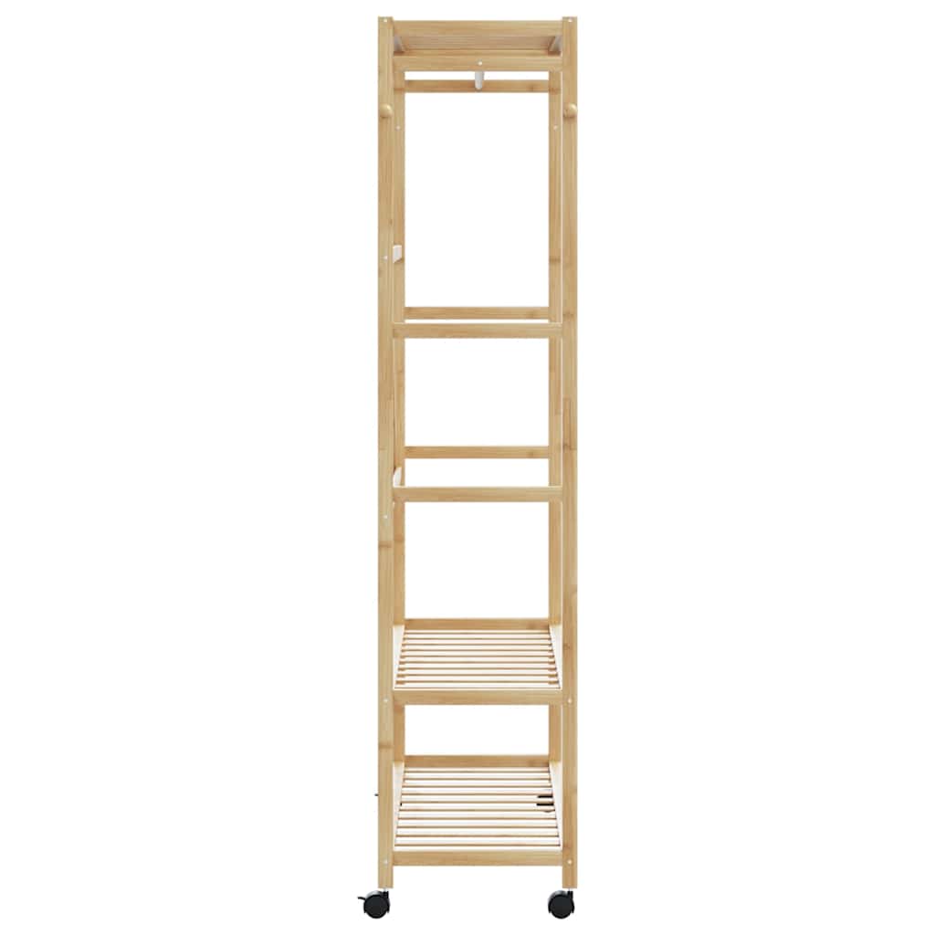 Porte-vêtements, Portant à Vetement et étagères et roulettes 110x40x180 cm bambou - 4